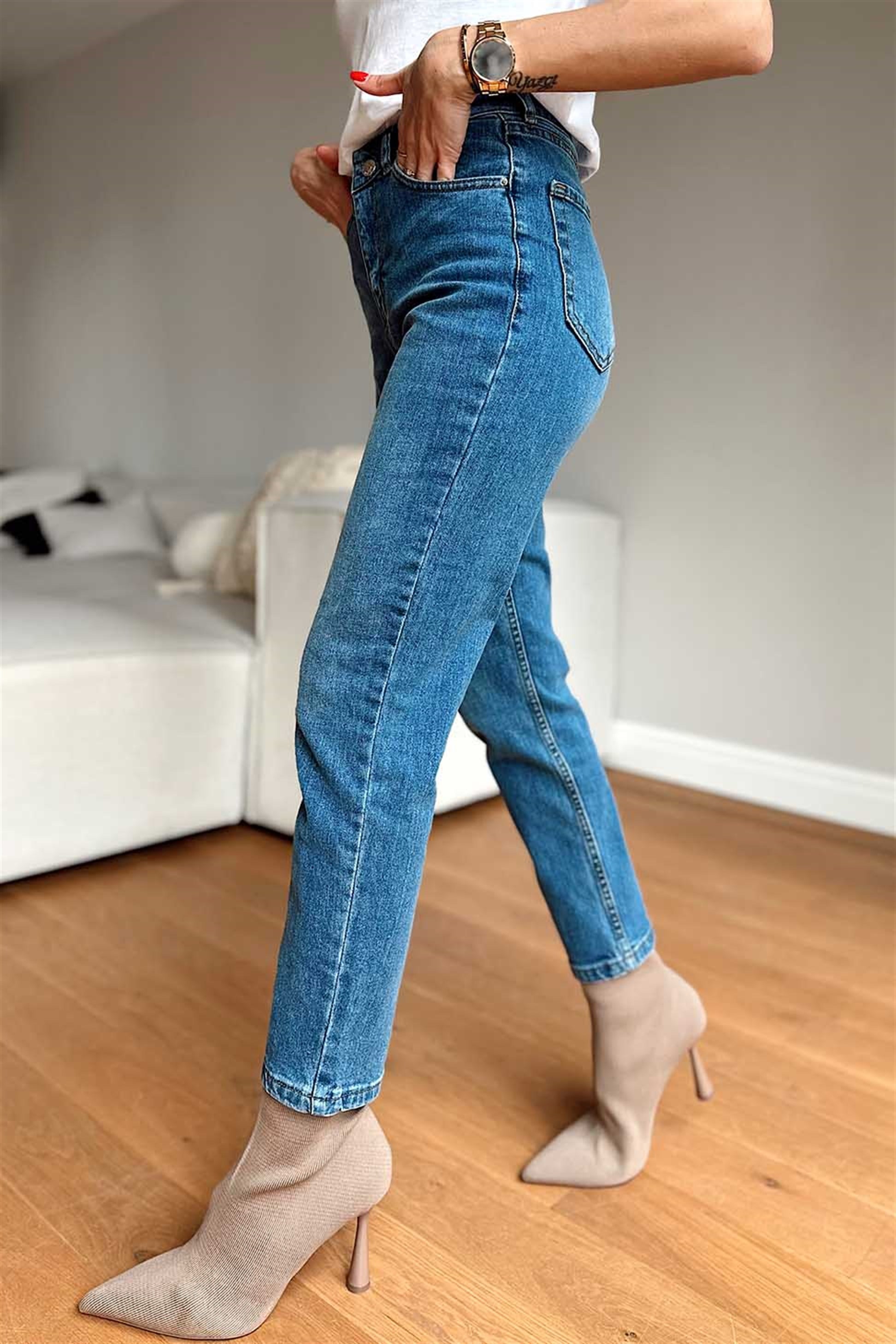 Topshop Yüksek Bel Mom Jean Mavi