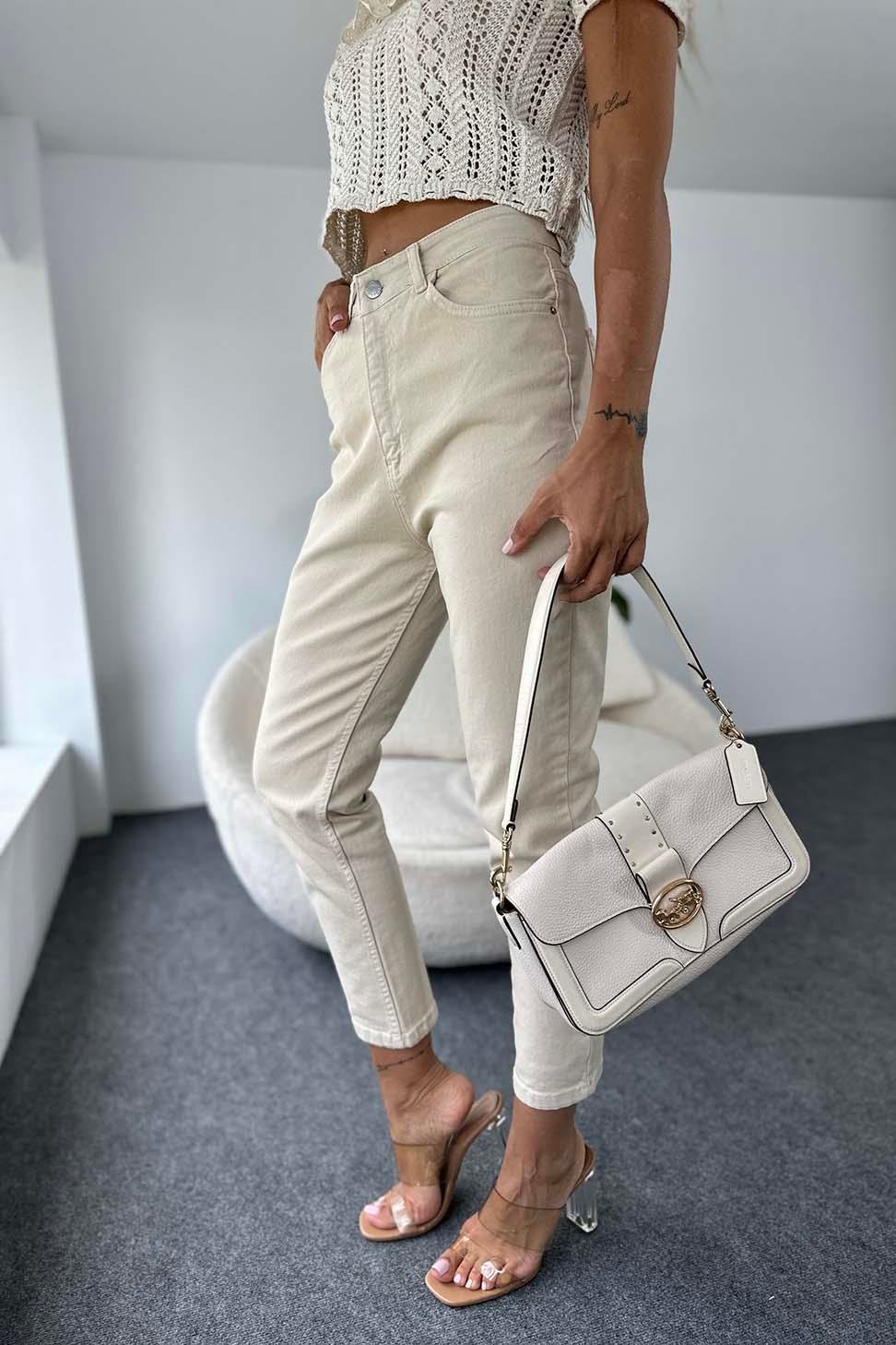 TOPSHOP Yüksek Bel Mom Jean Pantolon Bej