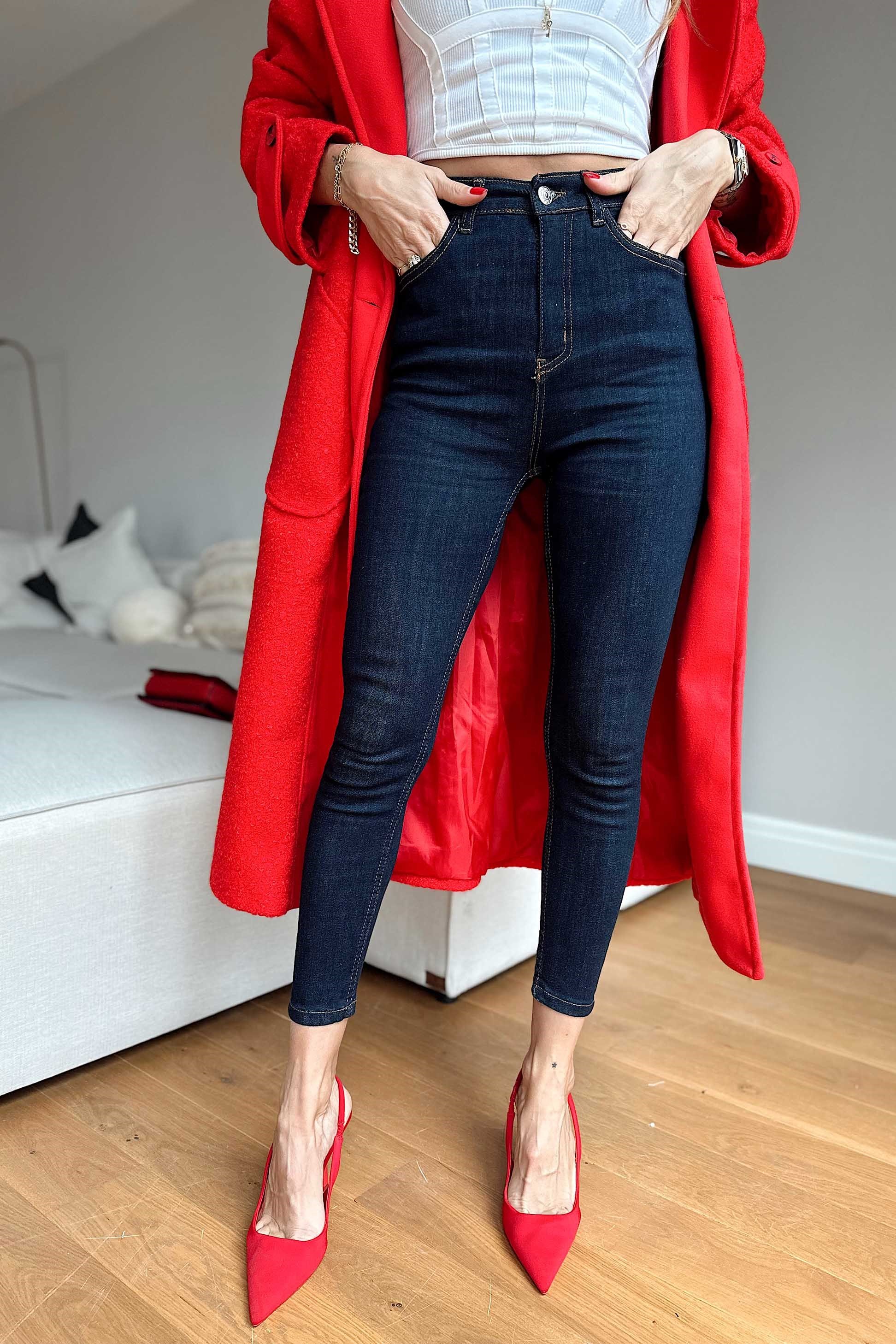 Topshop Yüksek Bel Skinny Jean Pantolon Lacivert