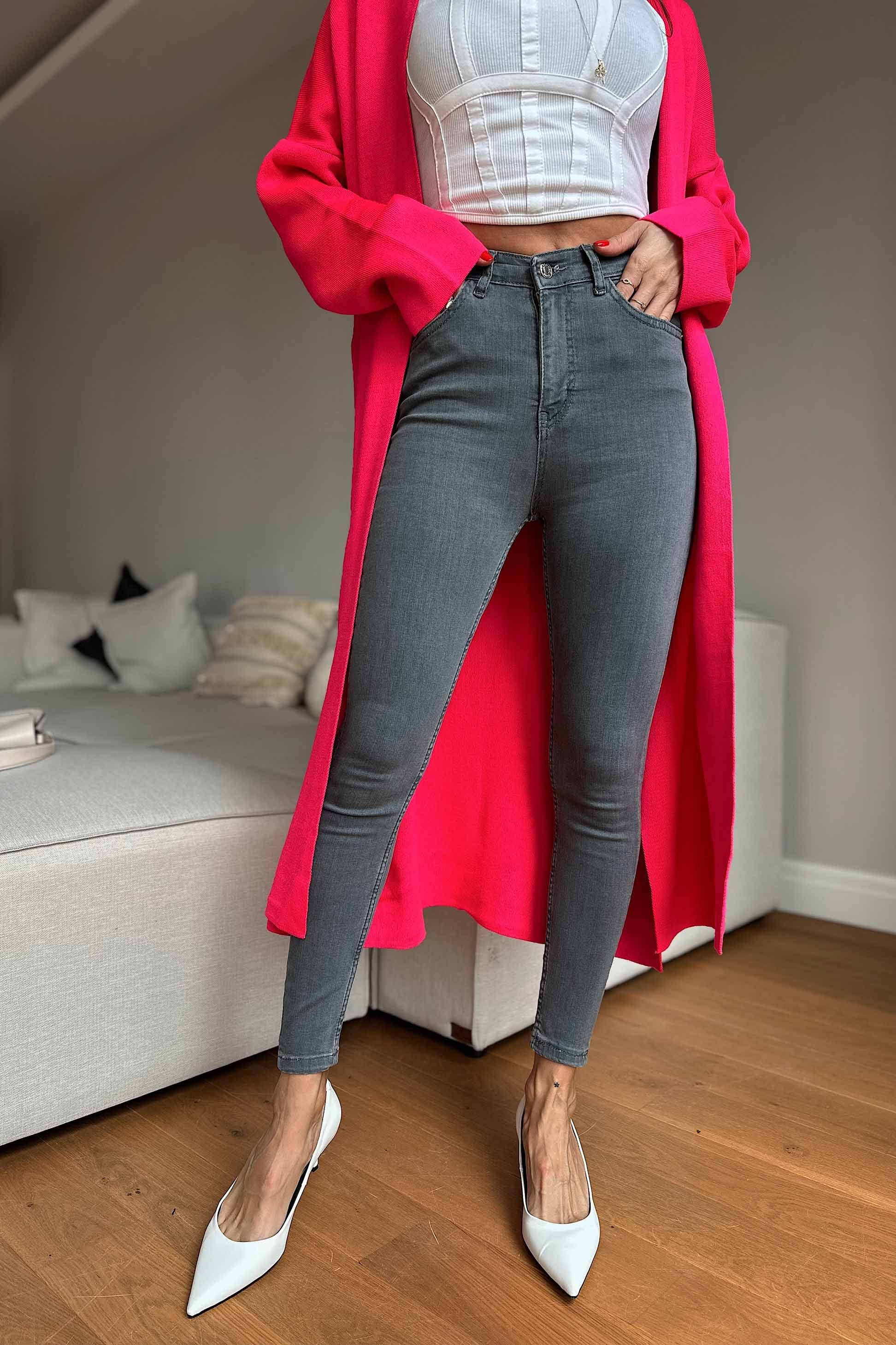 Topshop Yüksek Bel Skinny Likralı Pantolon Gri
