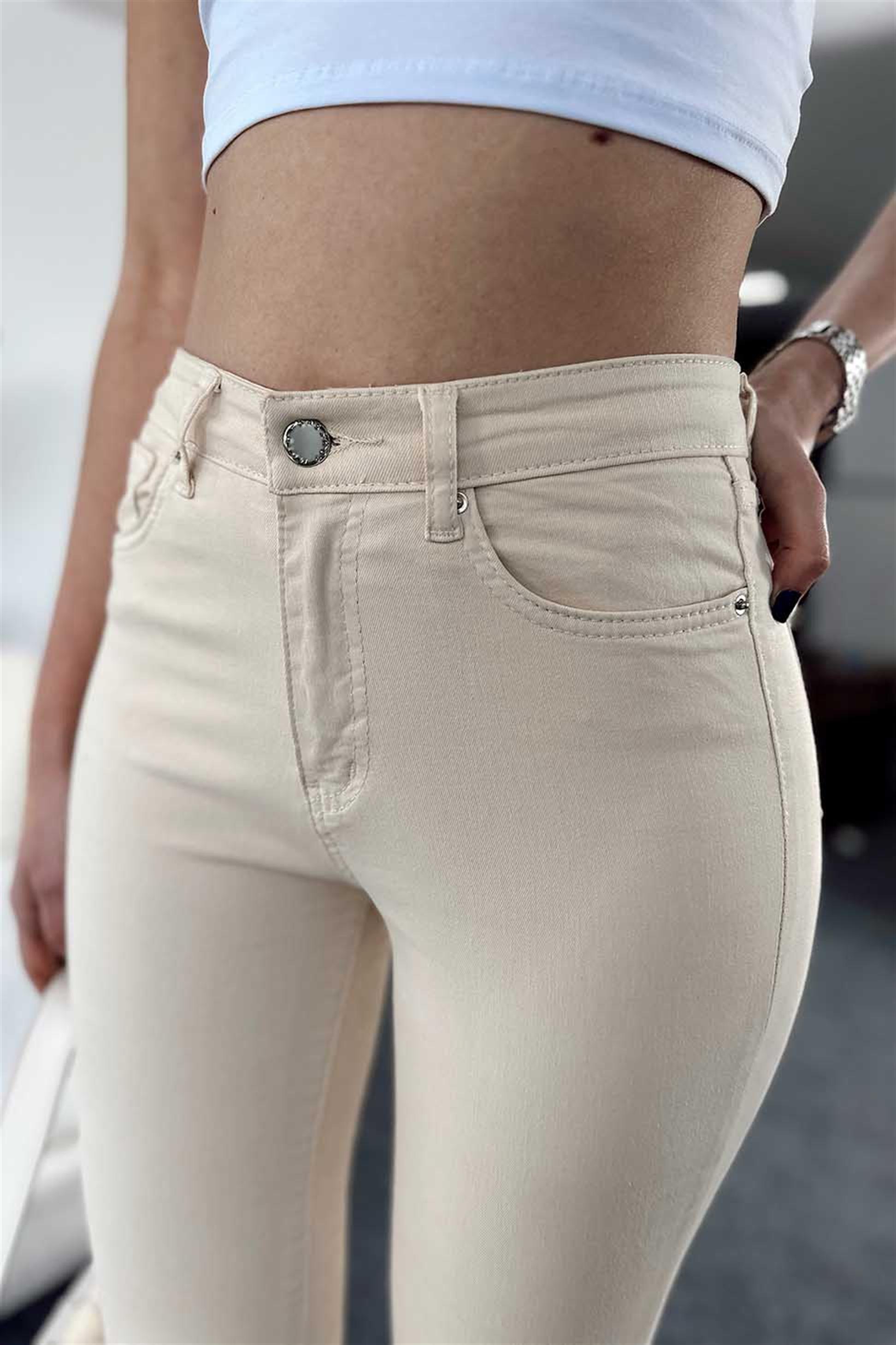 Topshop Yüksek Bel Skinny Likralı Pantolon Bej