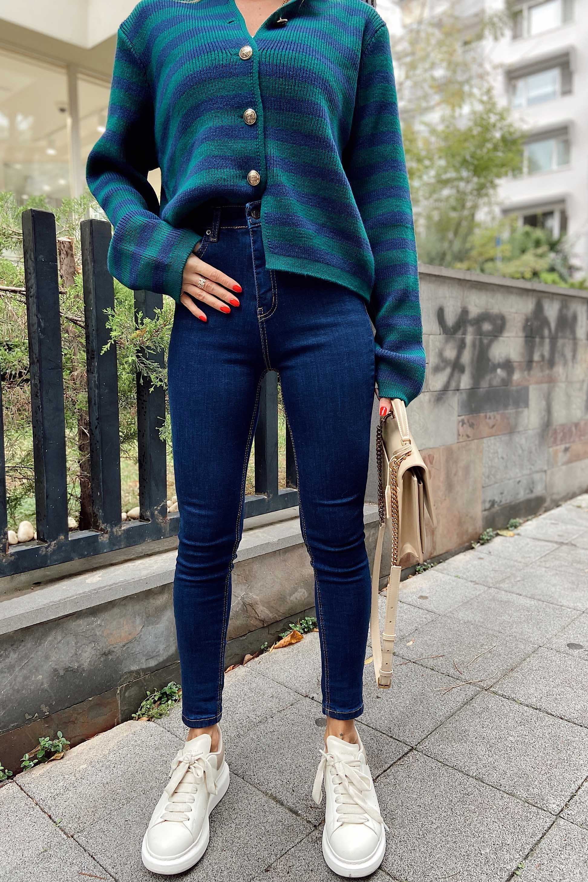 Topshop Yüksek Bel Skinny Likralı Pantolon Koyu Mavi