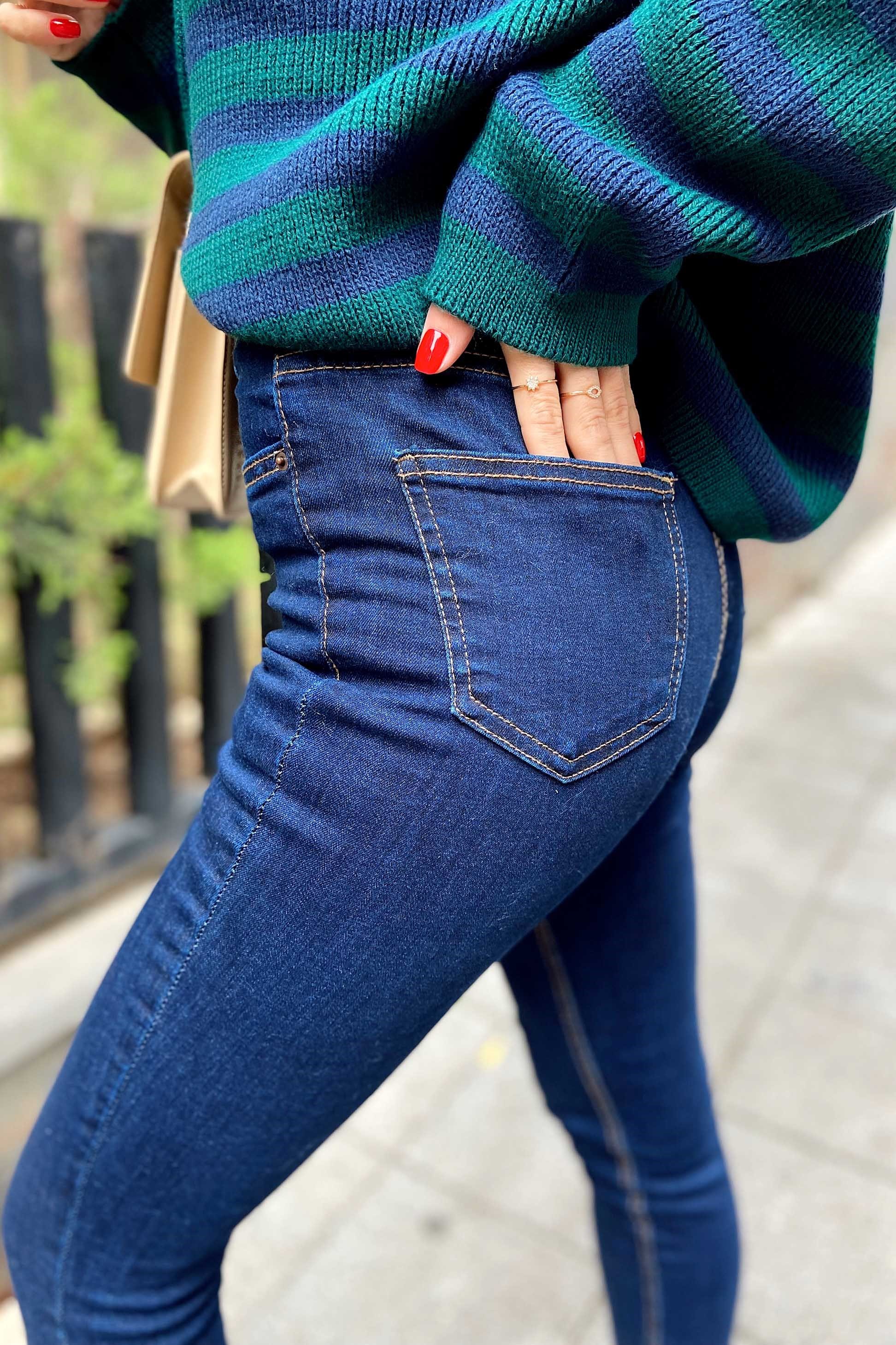 Topshop Yüksek Bel Skinny Likralı Pantolon Koyu Mavi