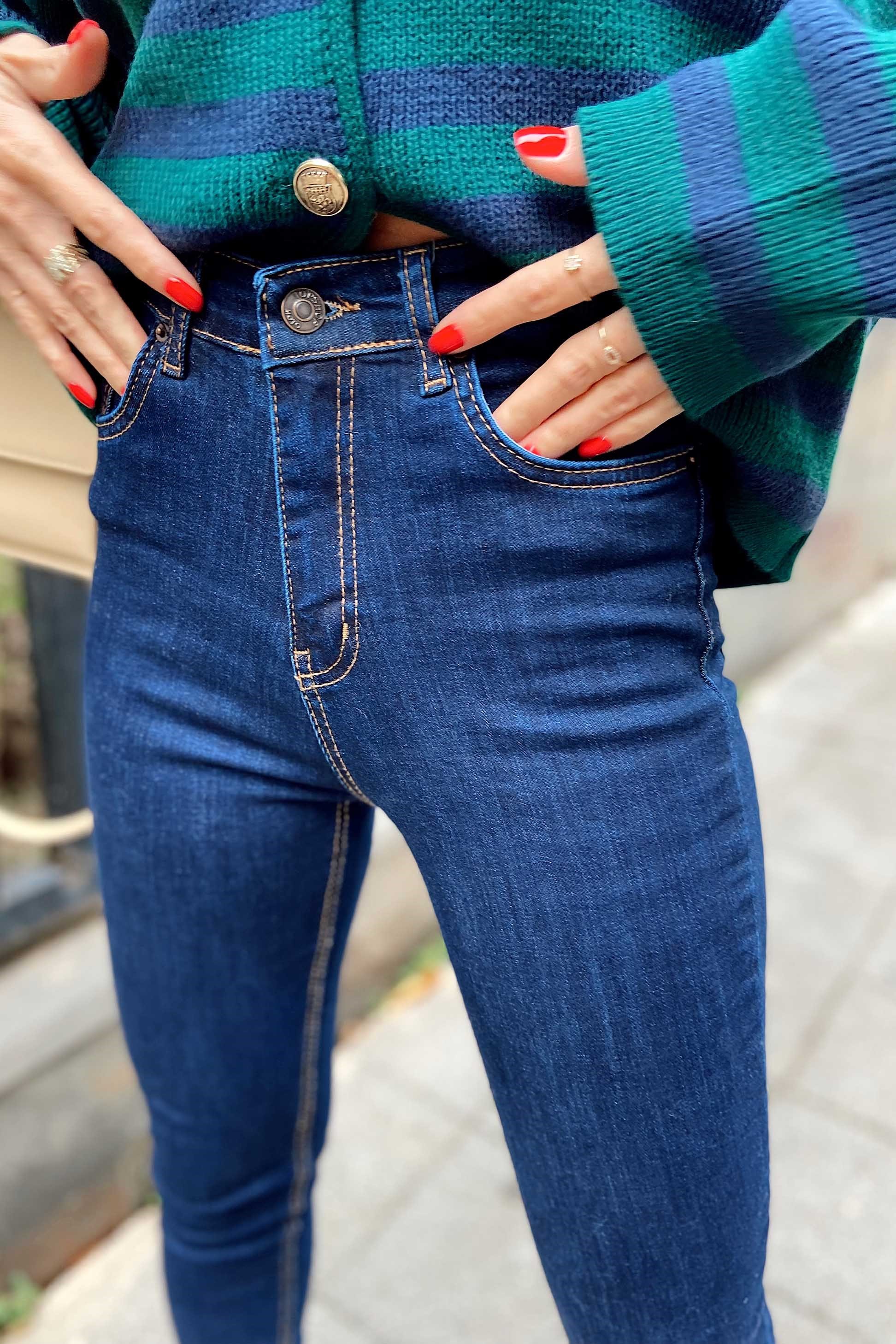 Topshop Yüksek Bel Skinny Likralı Pantolon Koyu Mavi
