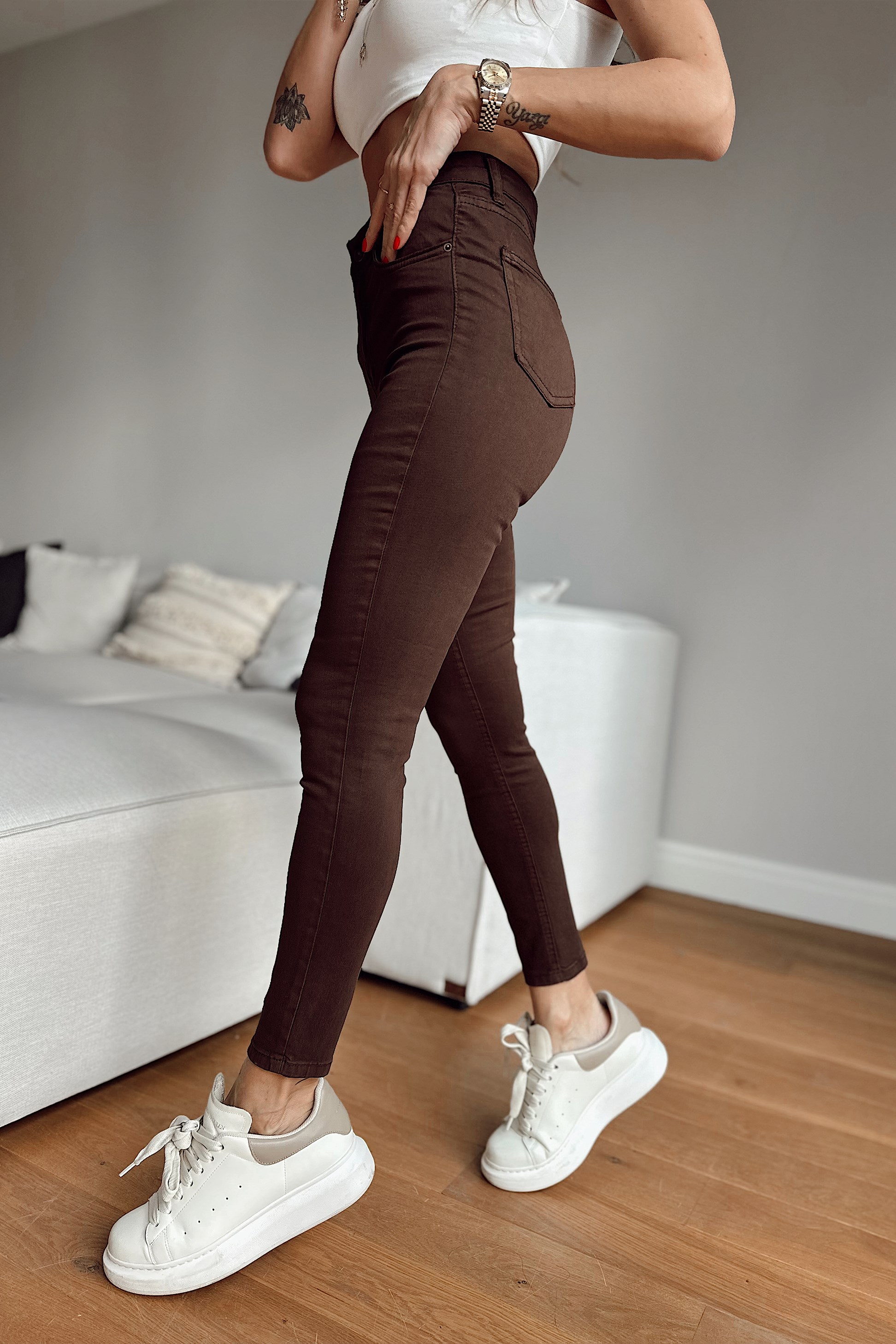 Topshop Yüksek Bel Skinny Likralı Pantolon Acı Kahve