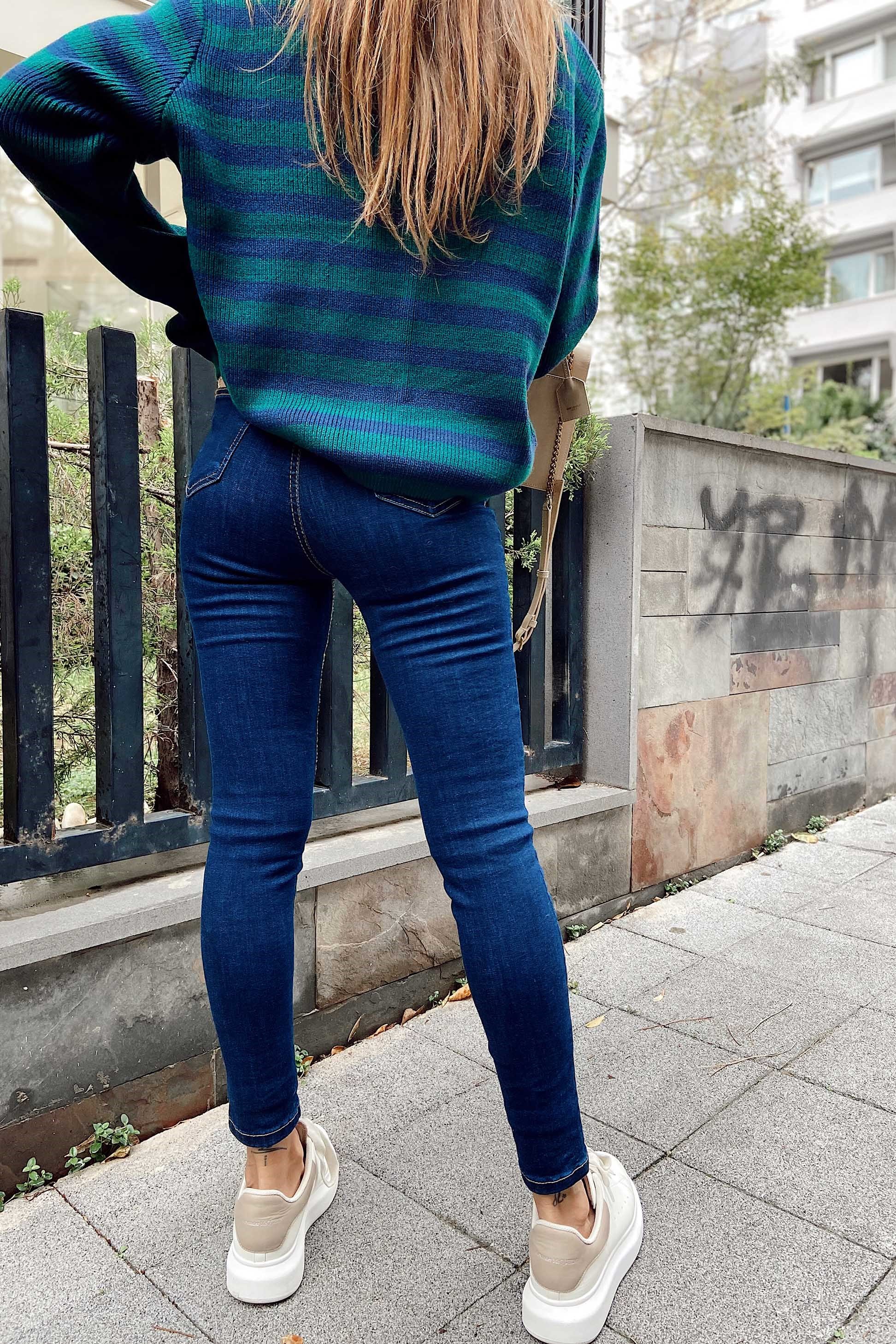 Topshop Yüksek Bel Skinny Likralı Pantolon Koyu Mavi