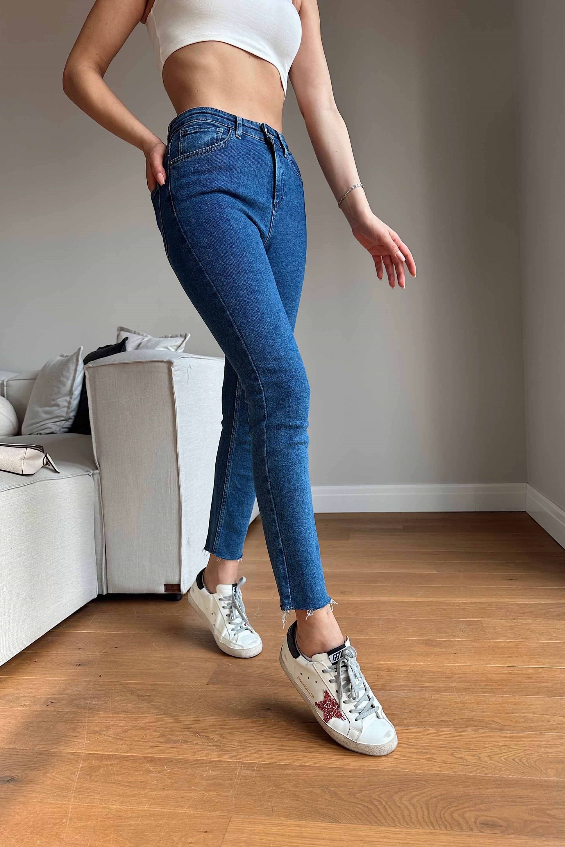 Topshop Yüksek Bel Skinny Likralı Pantolon Mavi