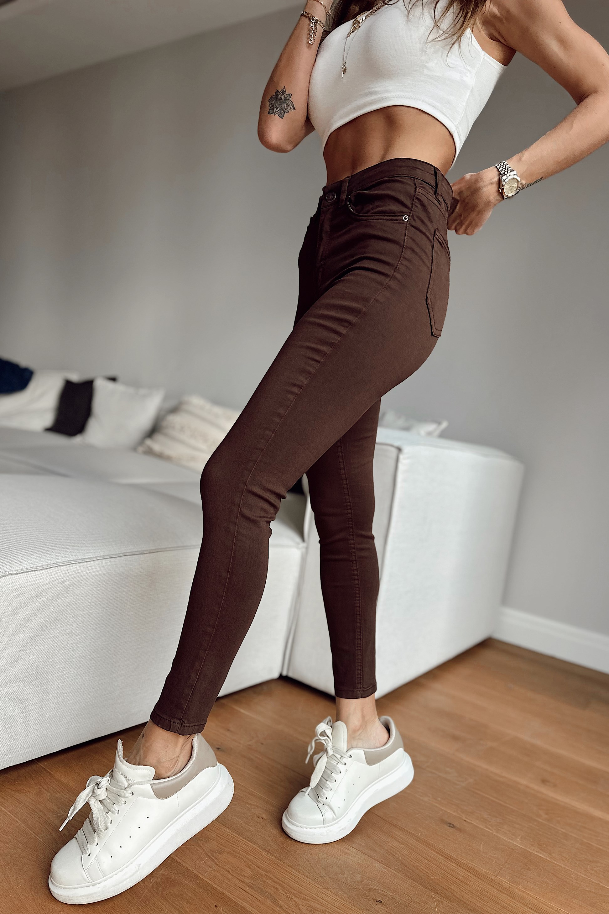 Topshop Yüksek Bel Skinny Likralı Pantolon Acı Kahve