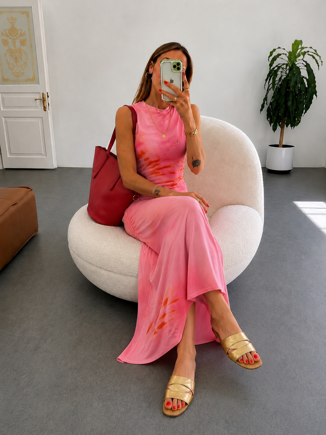 Tül detaylı maxi rose elbise somon