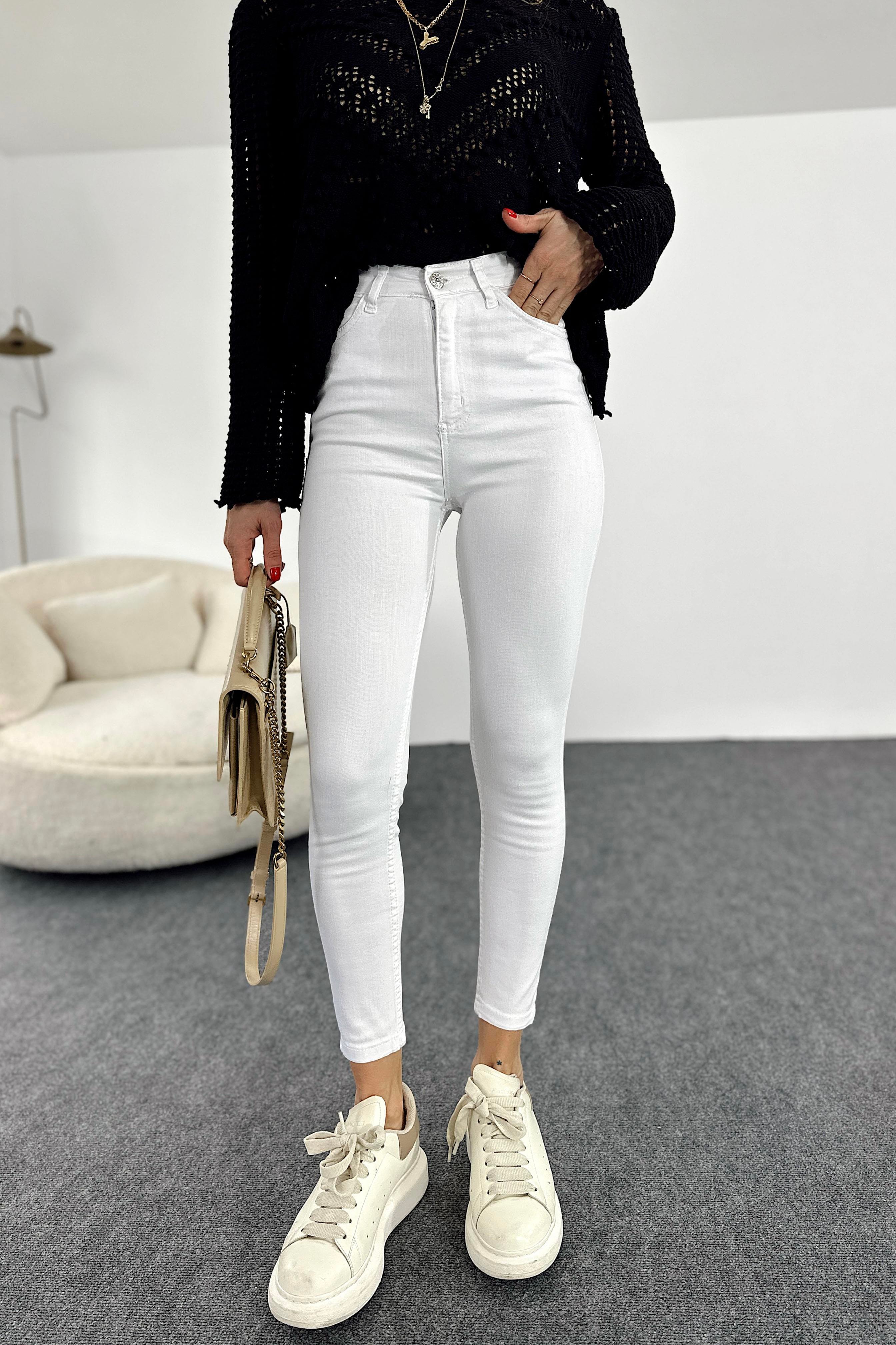 Ultra Yüksek Bel Likralı Skinny Jean Pantolon Beyaz