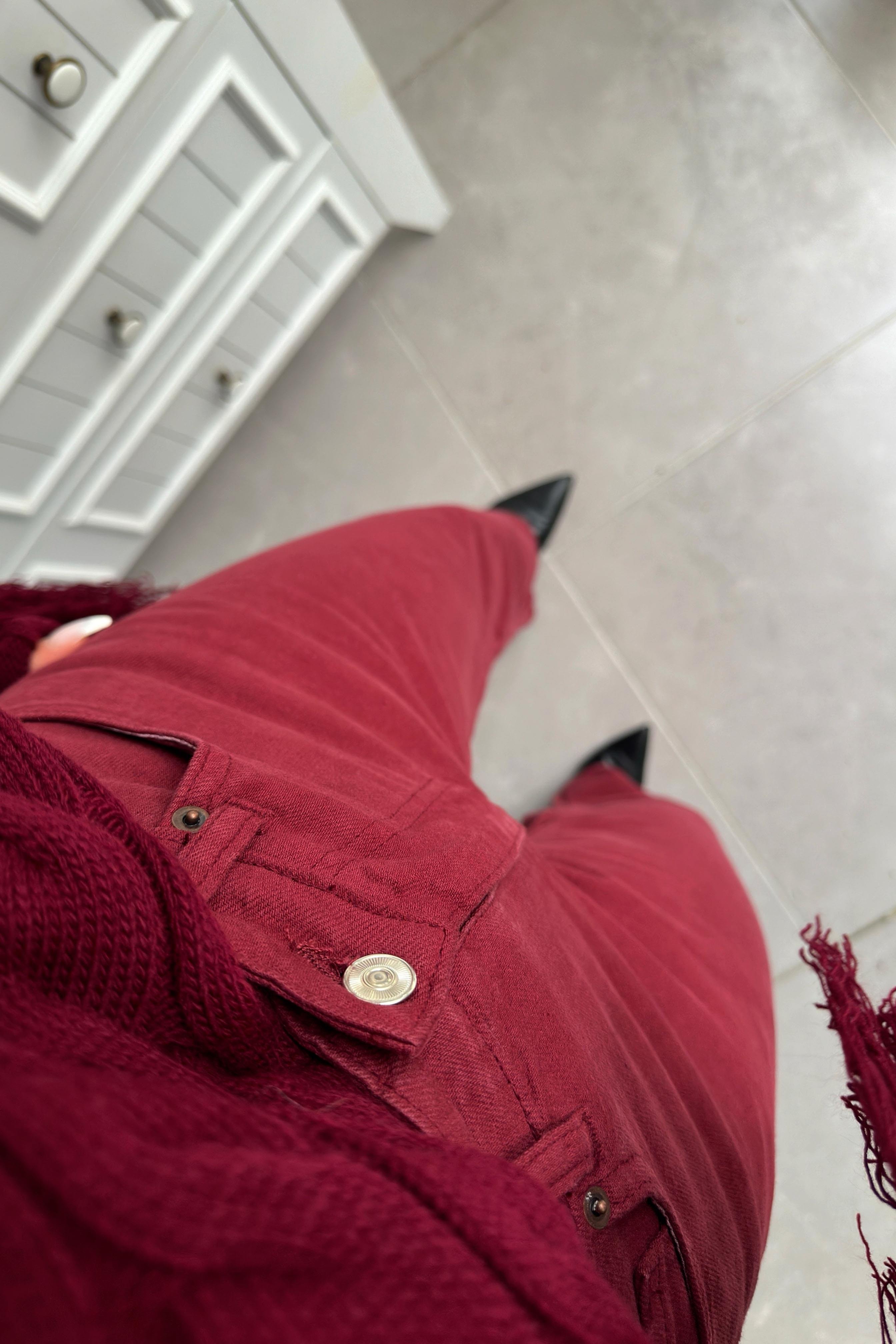 Ultra Yüksek Bel Straight Jean Pantolon Bordo