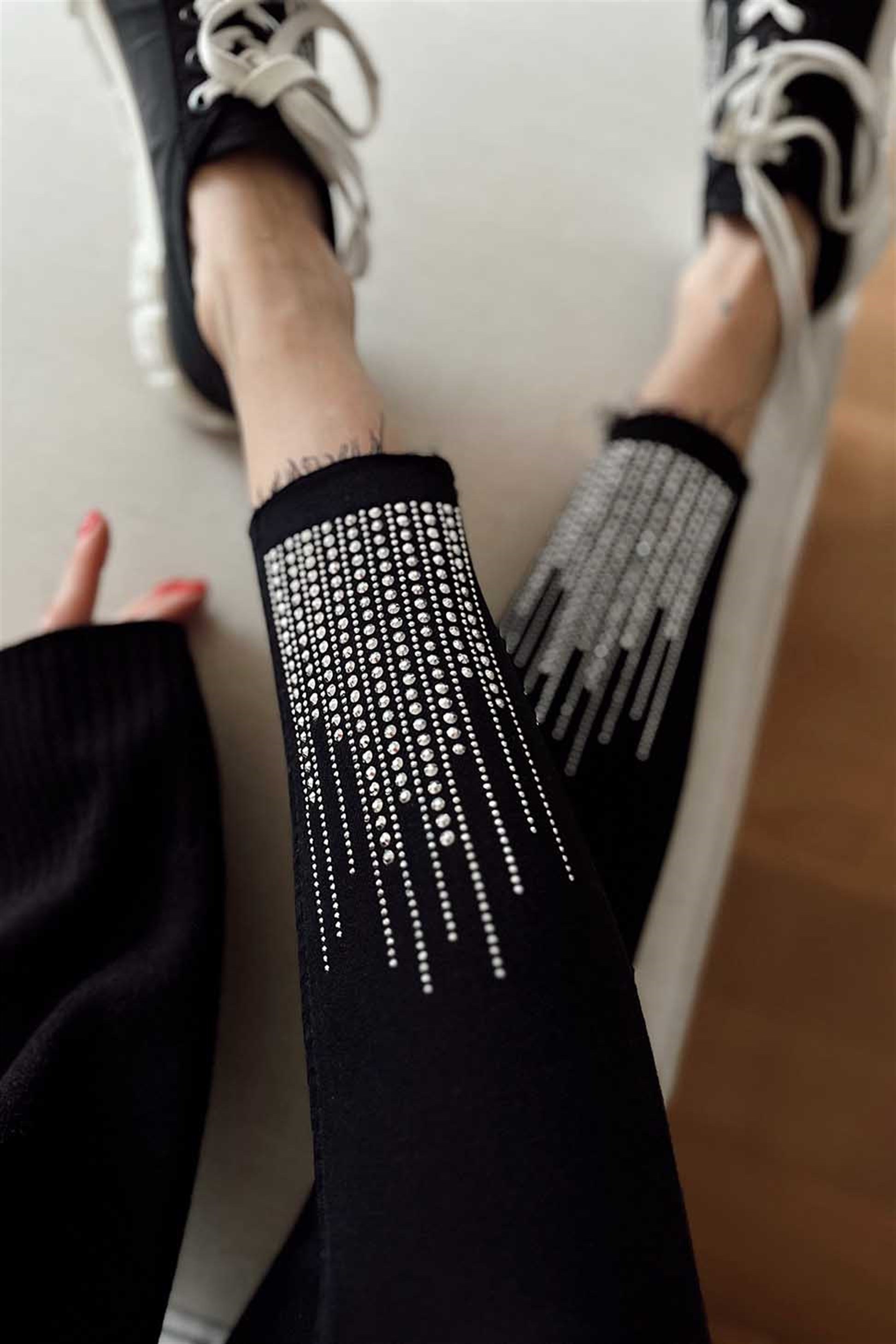 Ultra Yüksek Bel Taşlı Skinny Jean Kadın Pantolon Siyah