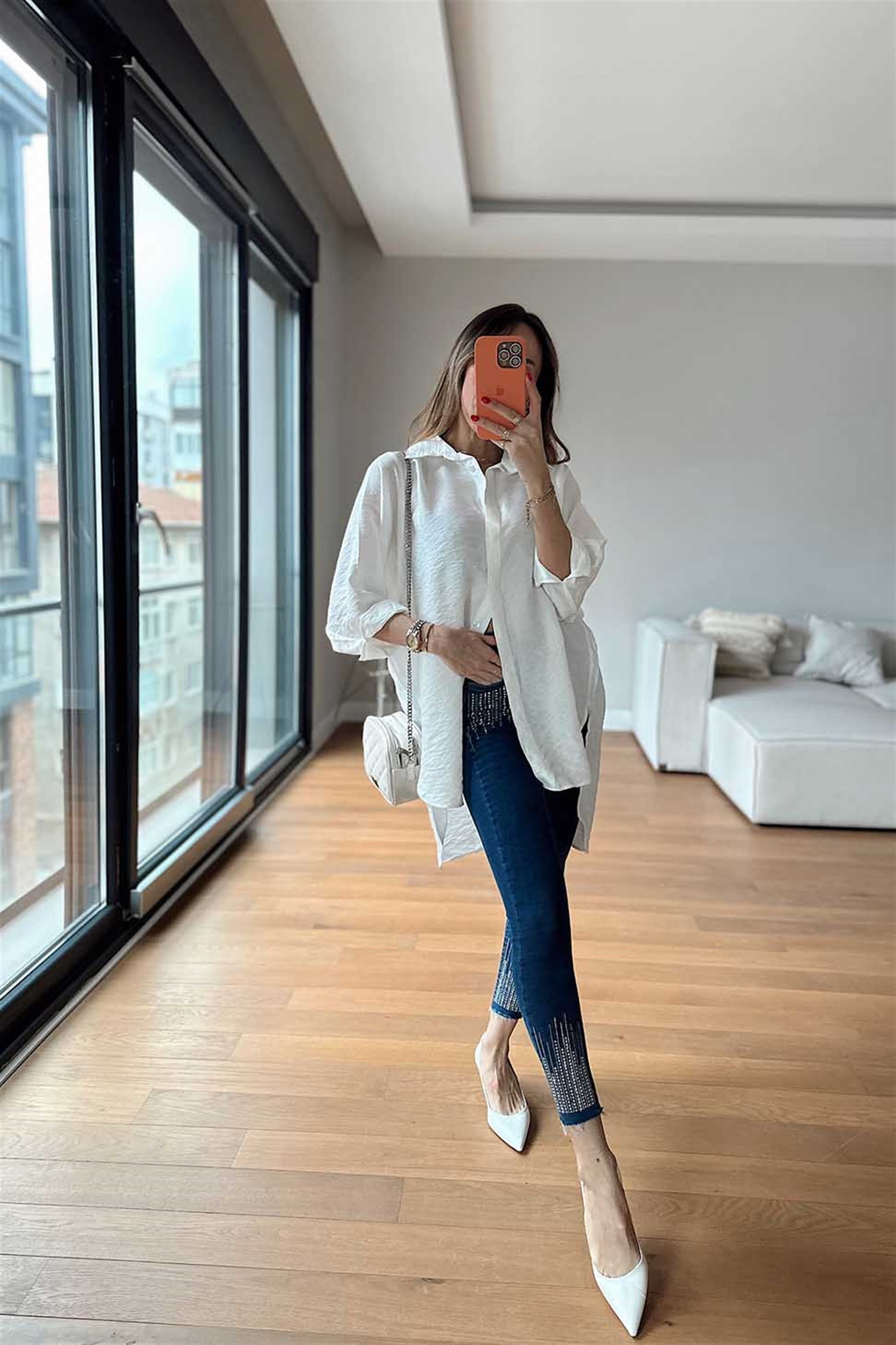 Ultra Yüksek Bel Taşlı Skinny Jean Kadın Pantolon Koyu Mavi