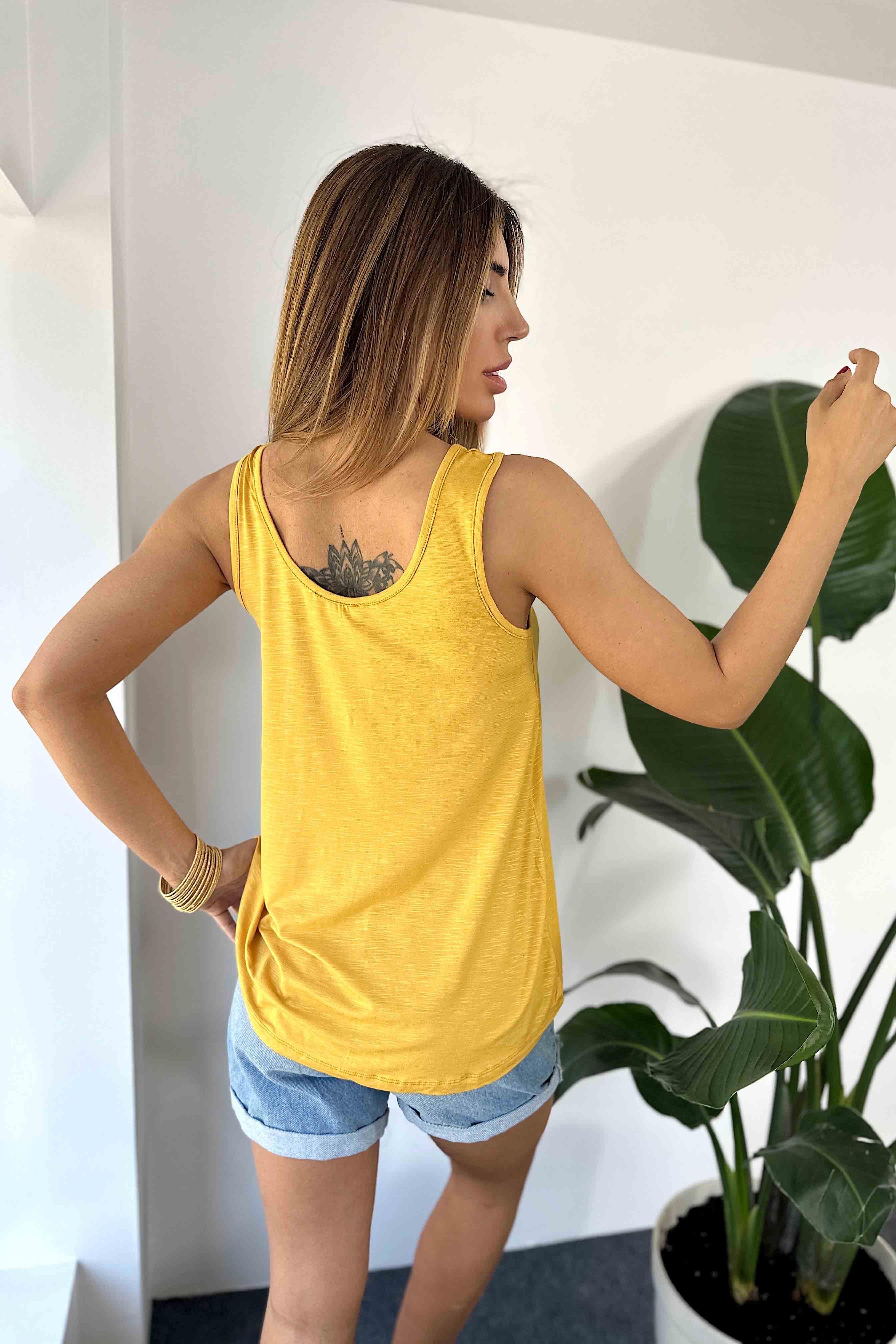 Viskon Kumaş Askılı Kadın Bluz Gold