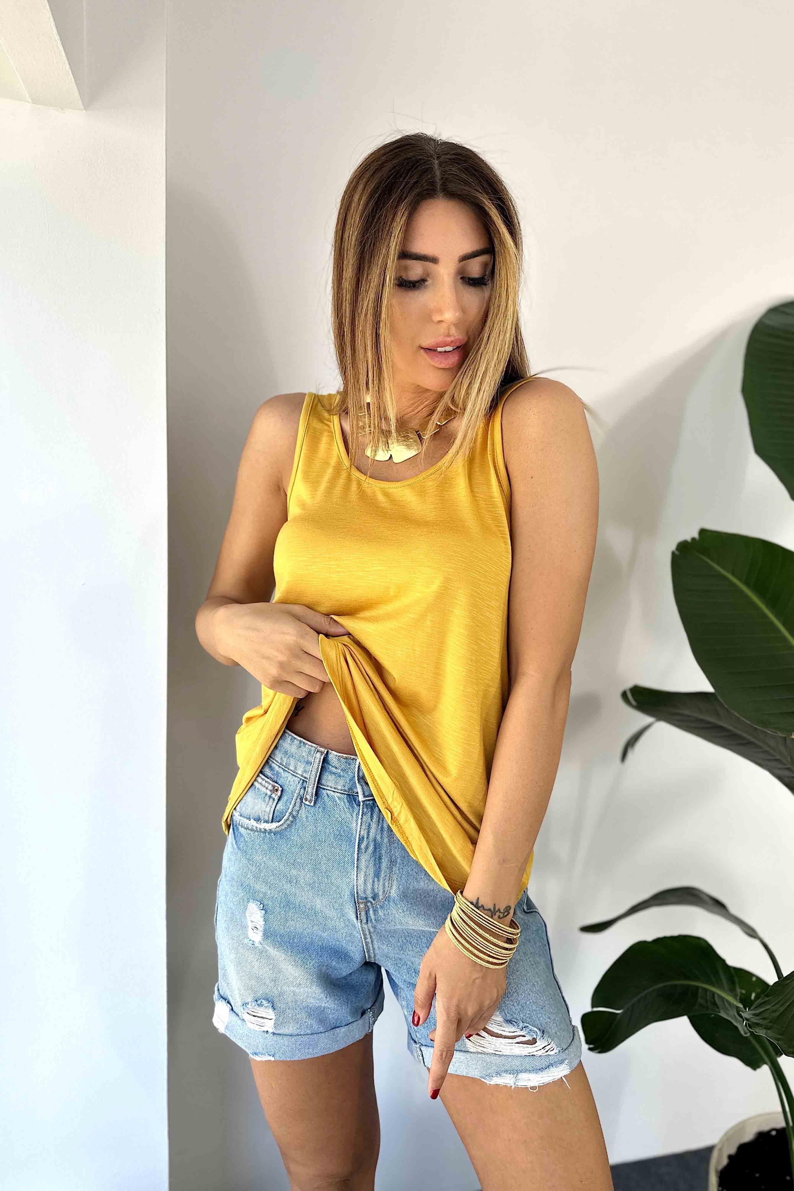 Viskon Kumaş Askılı Kadın Bluz Gold
