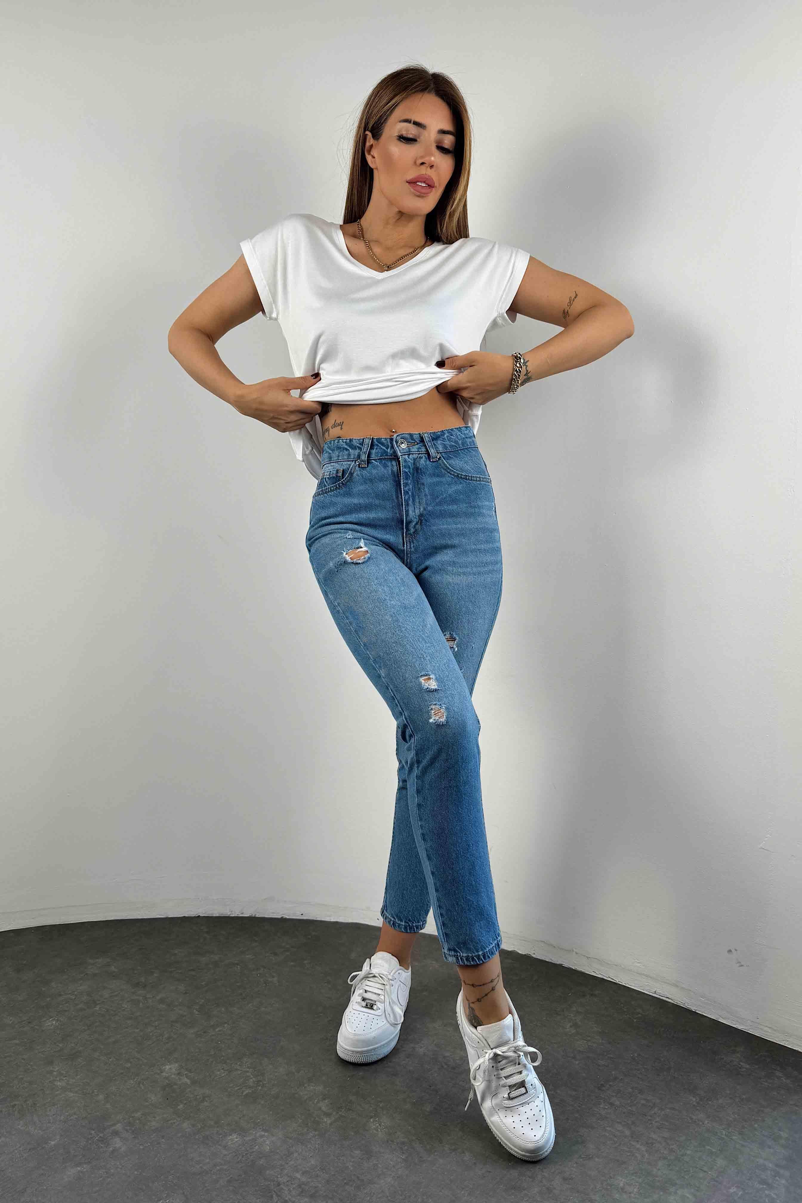 Viskon Kumaş V Yaka Basic Tişört Beyaz