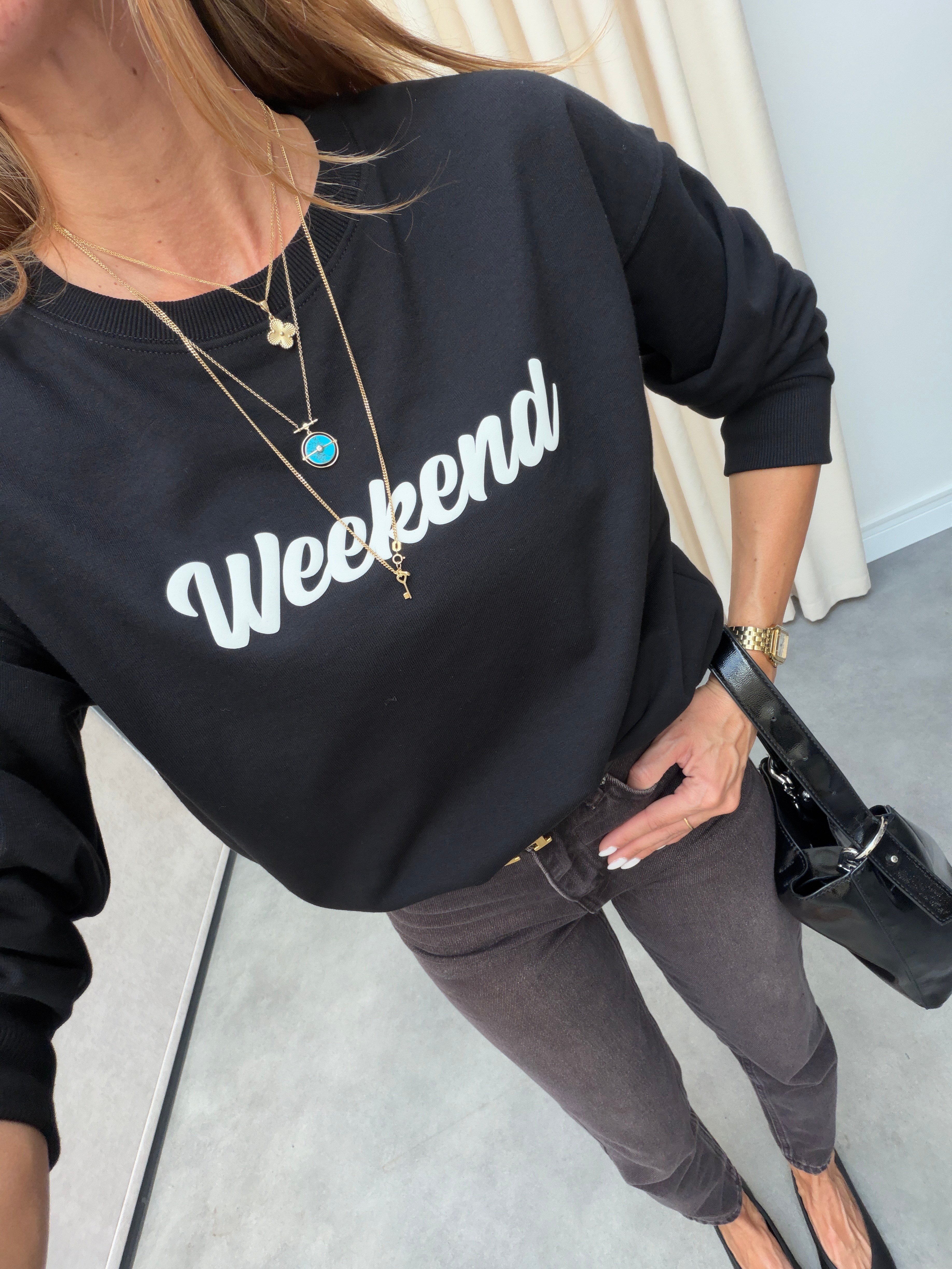 Weekend Yazılı Sweatshirt Siyah