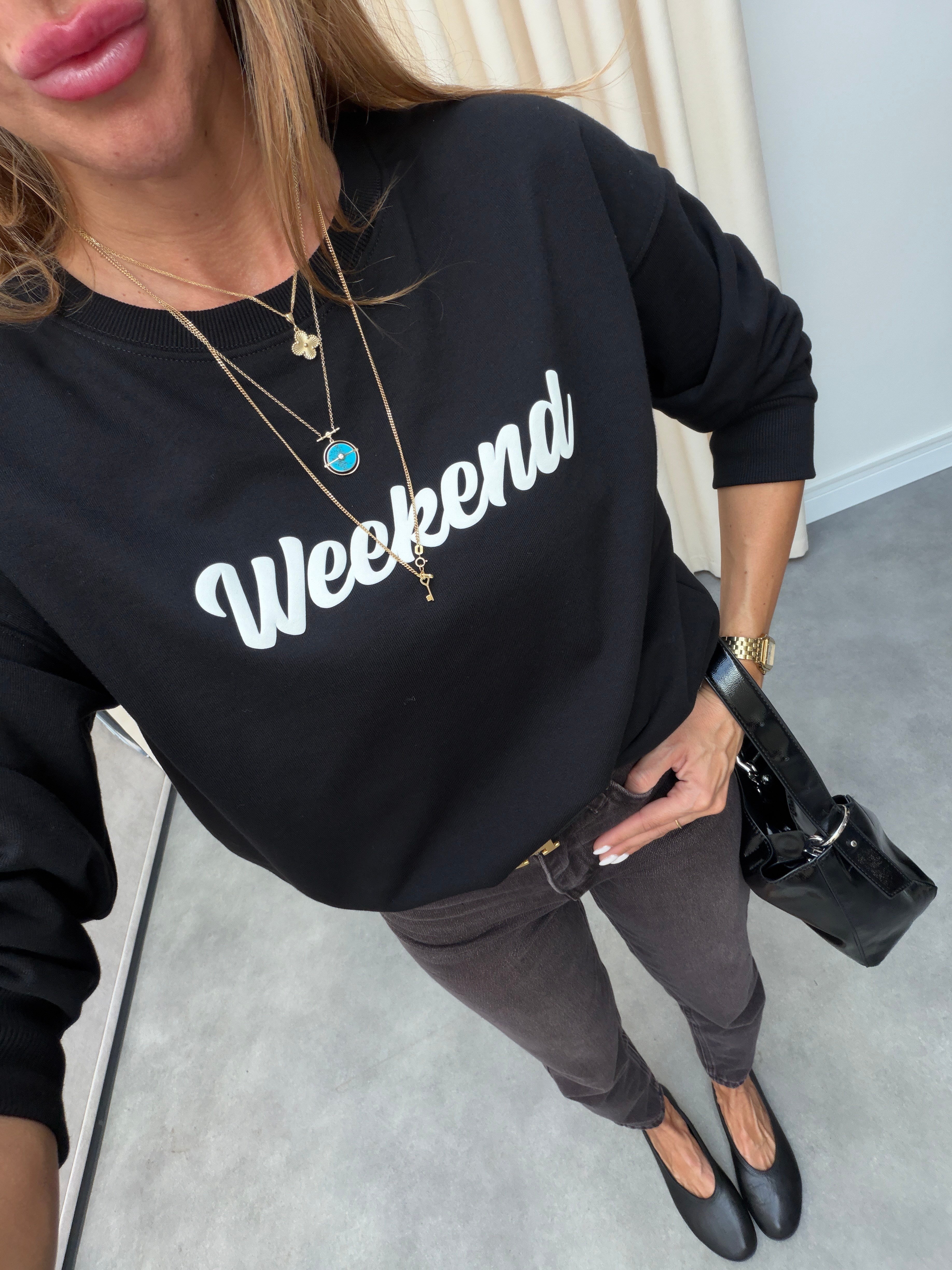 Weekend Yazılı Sweatshirt Siyah