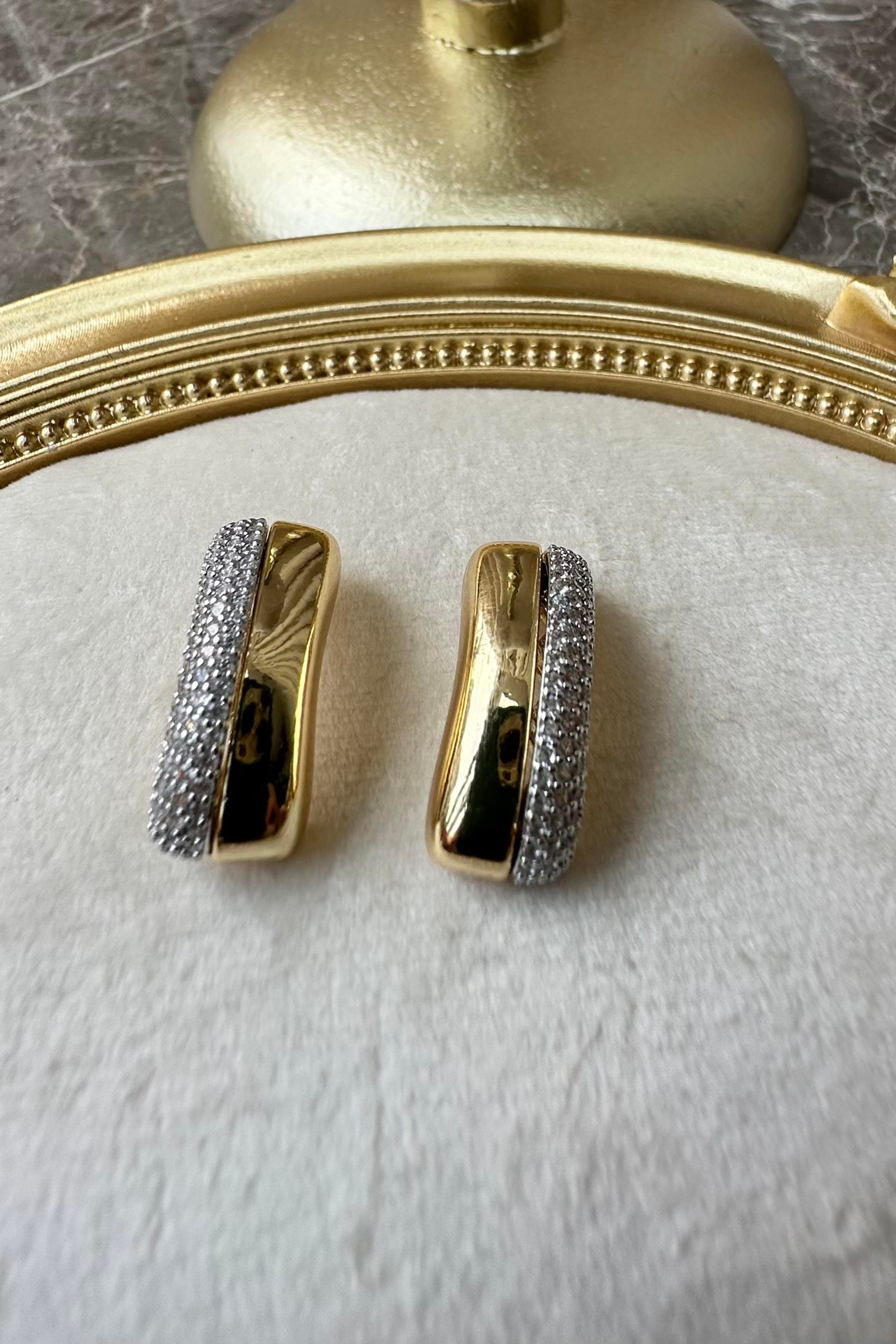Xuping Zirkon Baget Taşlı Gold Küpe