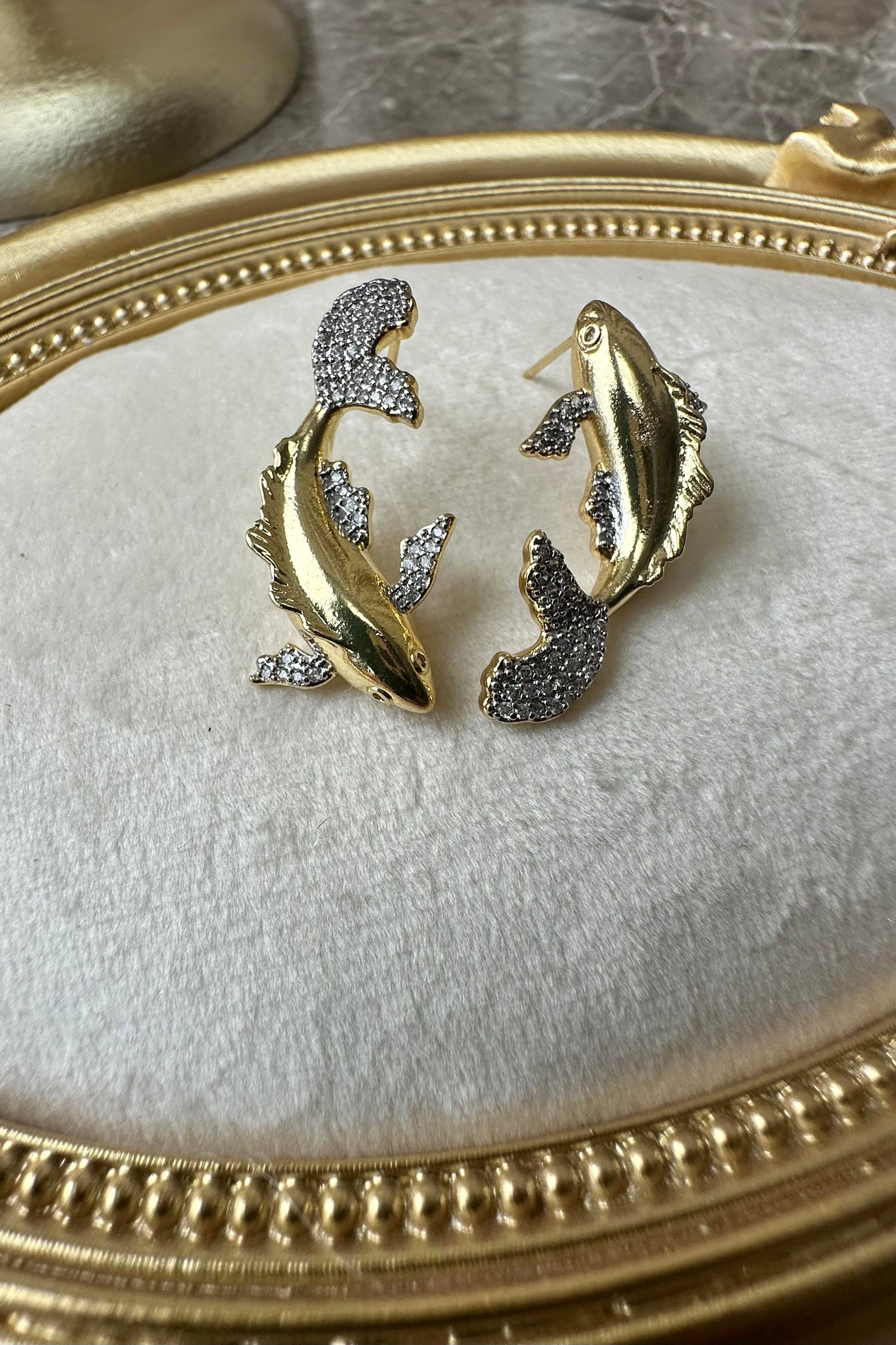 Xuping Zirkon Taşlı Balık Küpe Gold