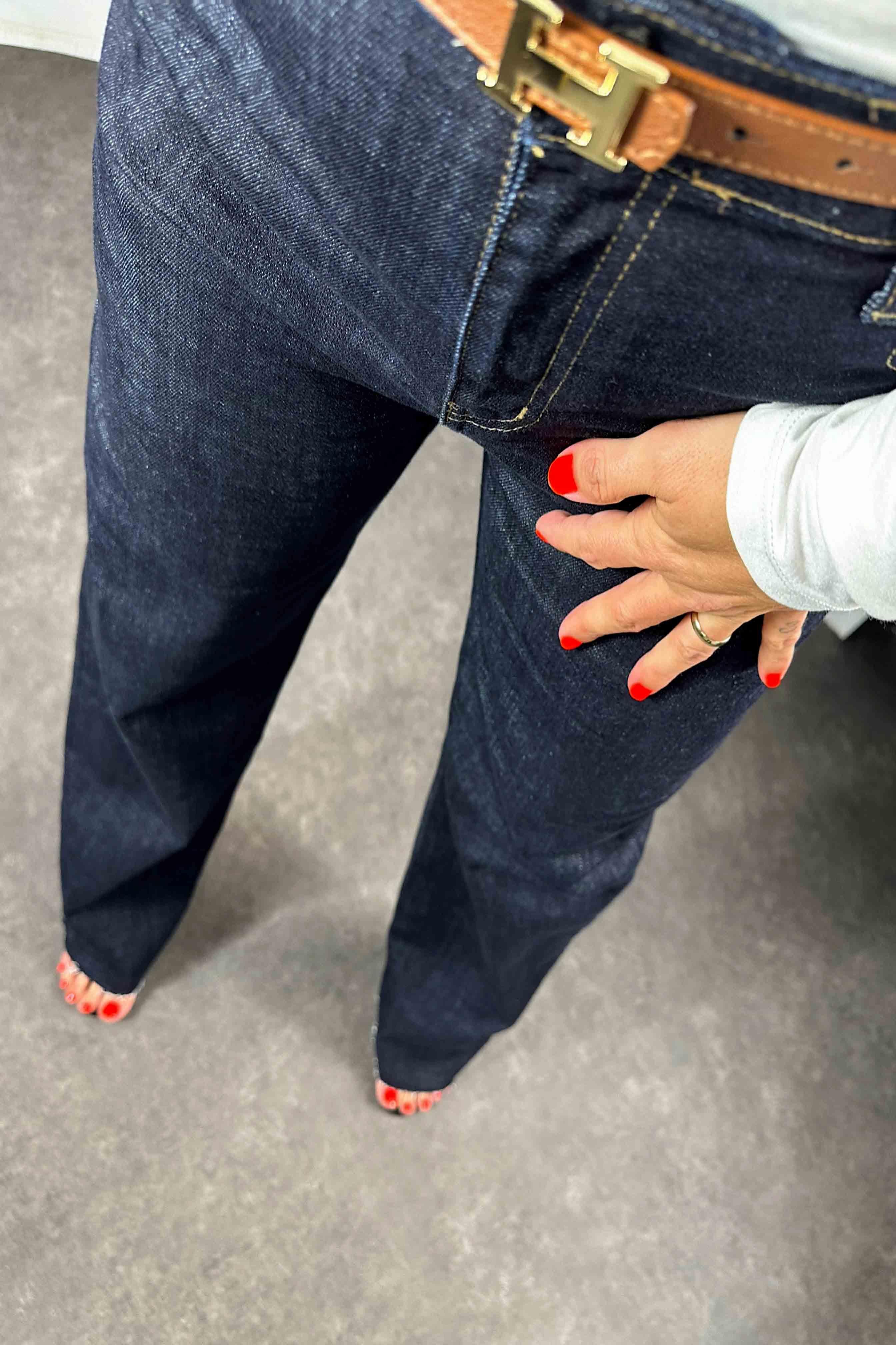 Yüksek Bel Boyfit Jean Kadın Pantolon Koyu Mavi