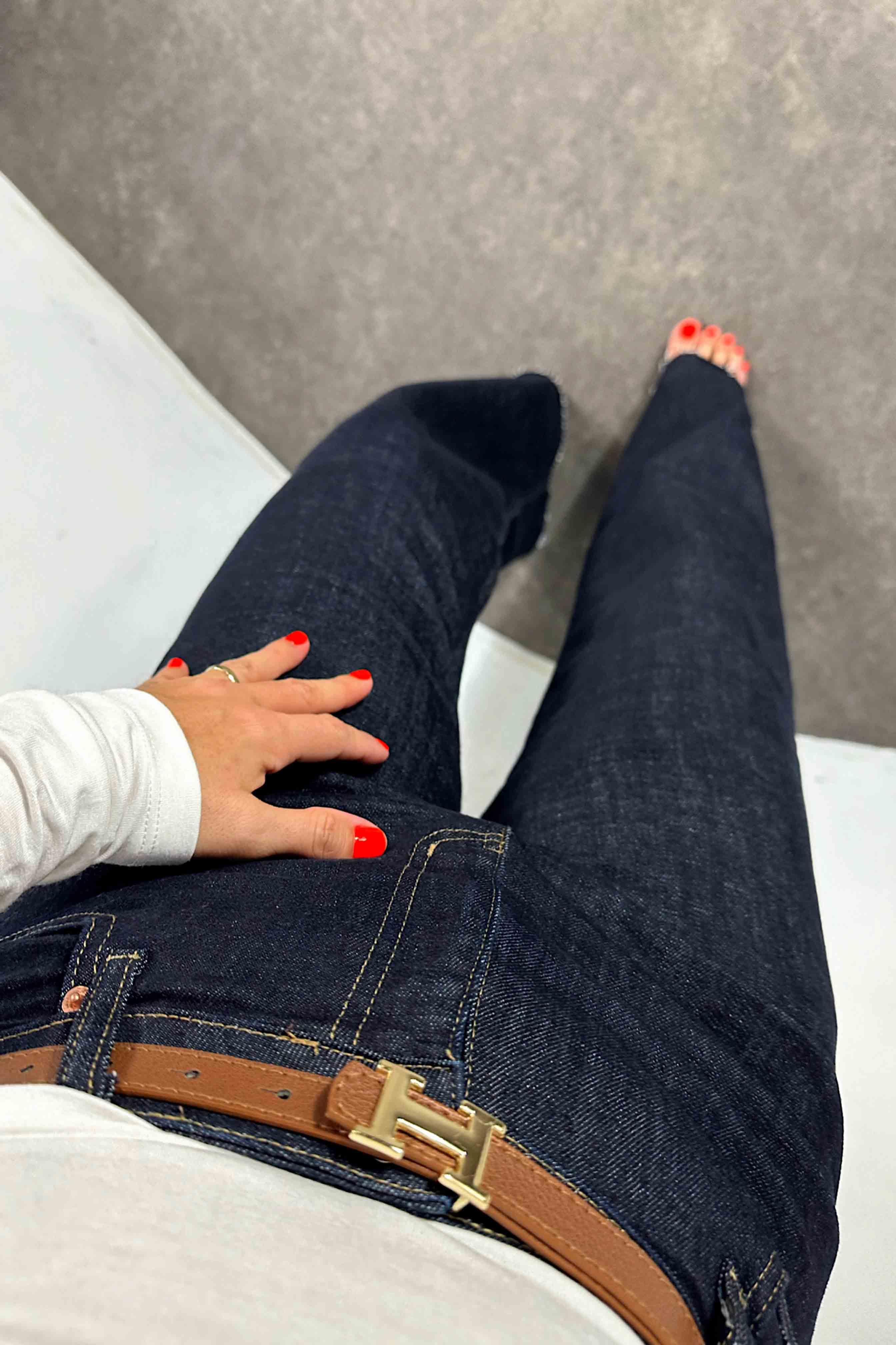 Yüksek Bel Boyfit Jean Kadın Pantolon Koyu Mavi