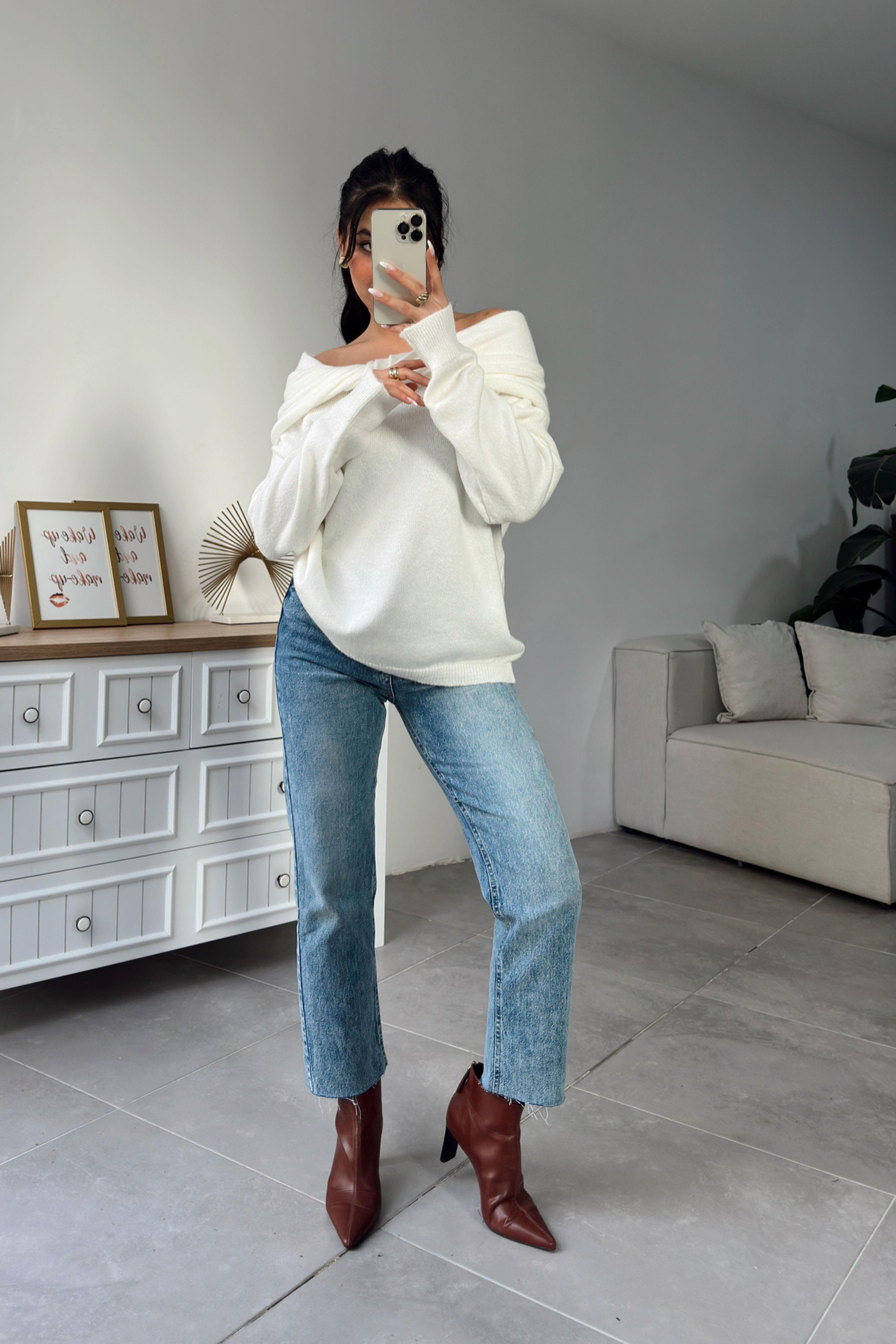 Yüksek Bel Boyfriend Jean Pantolon Mavi