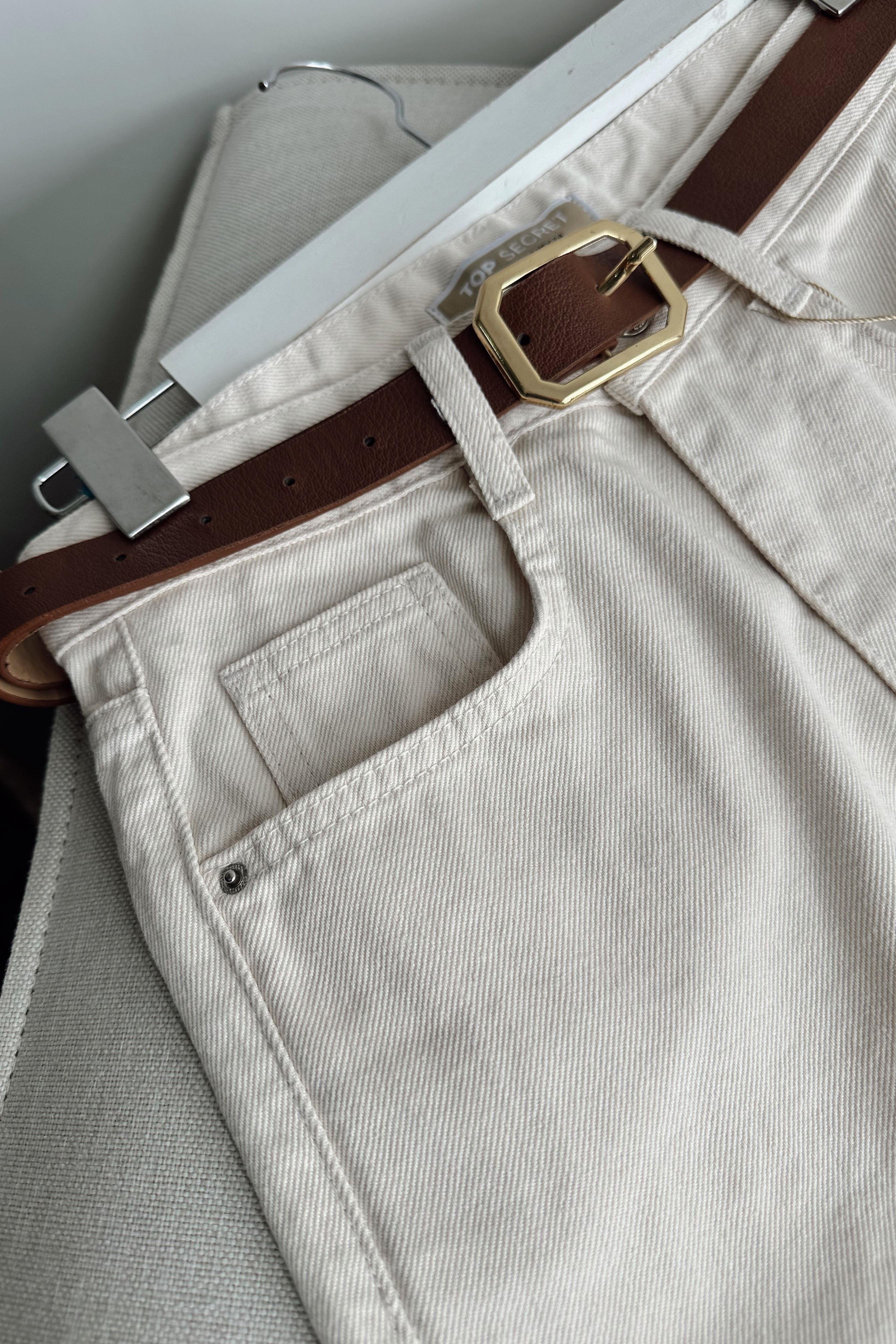 Yüksek Bel Flare Jean Pantolon Krem