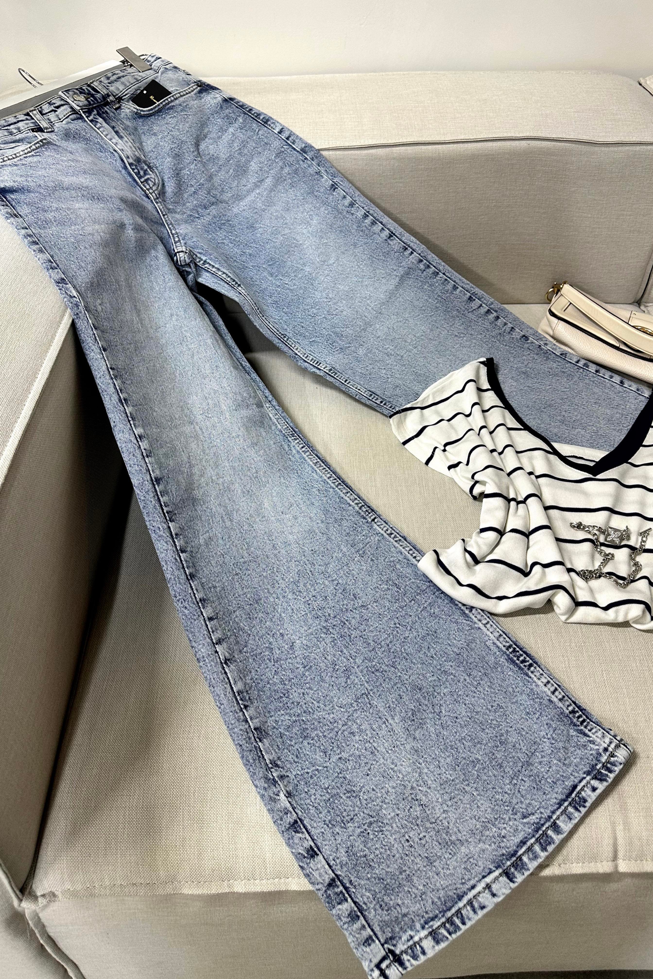Yüksek Bel Ice Blue Flare Jean Pantolon Mavi