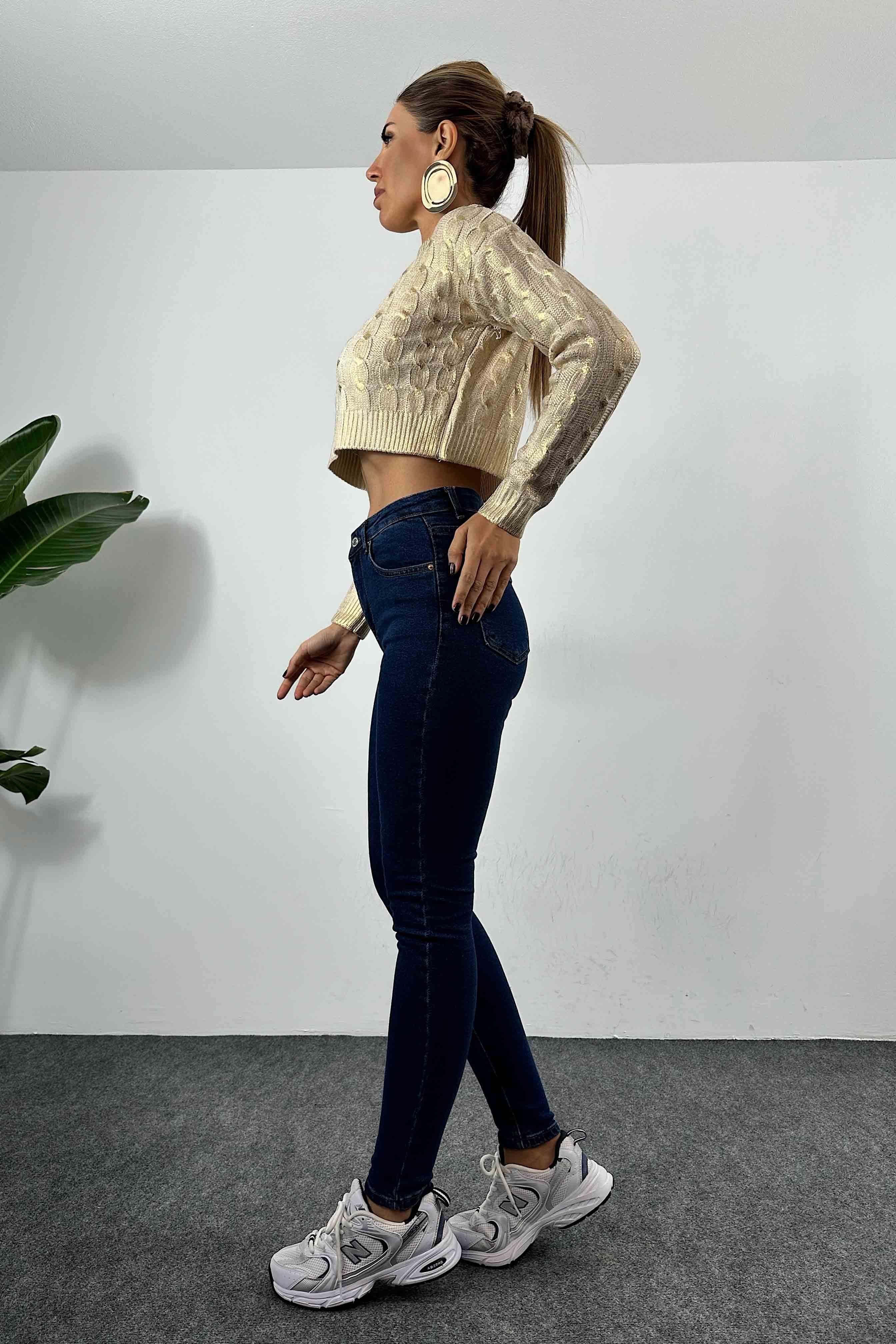 Yüksek Bel Kadın Slim Fit Jean Pantolon Koyu Mavi