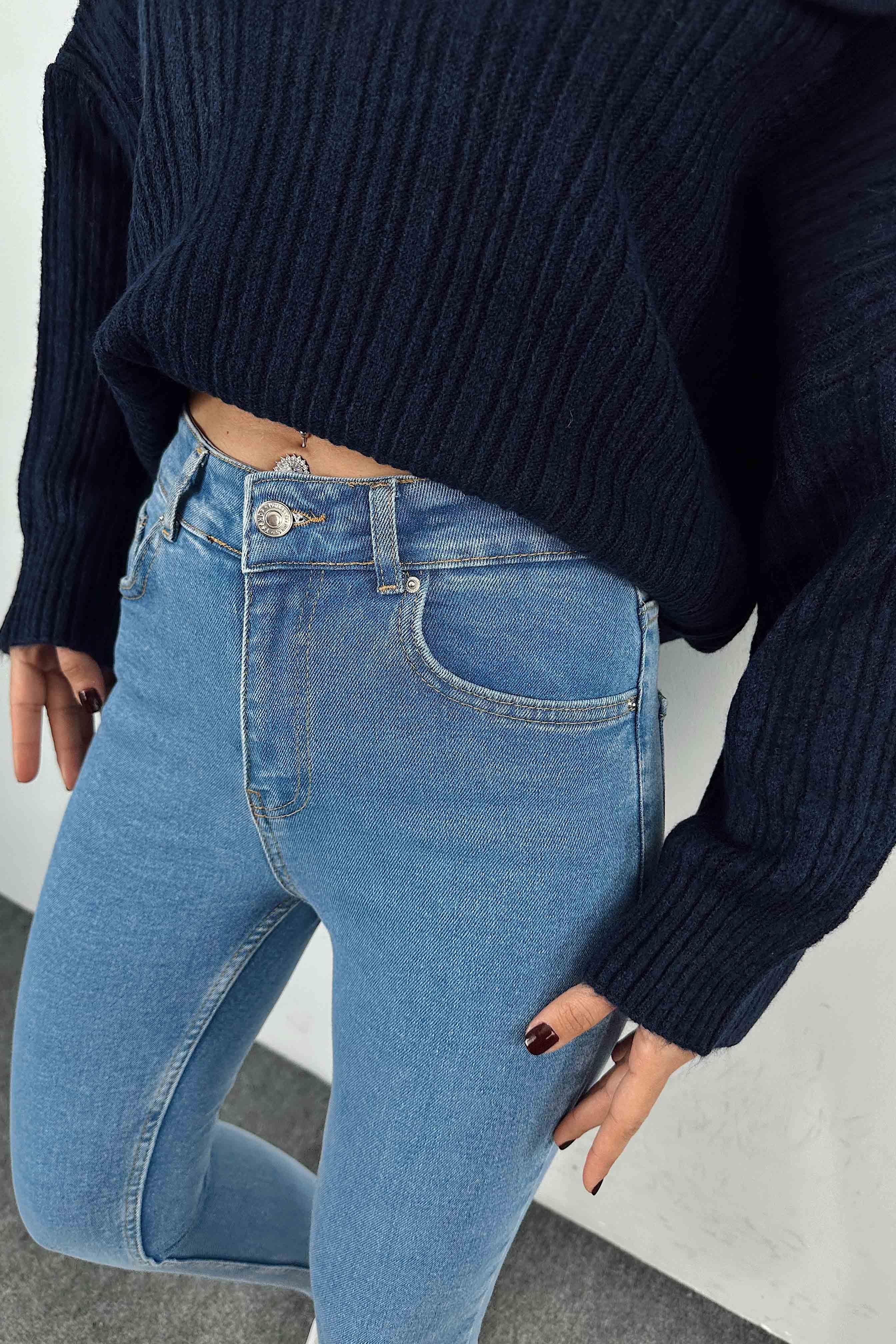 Yüksek Bel Kadın Slim Fit Jean Pantolon Açık Mavi