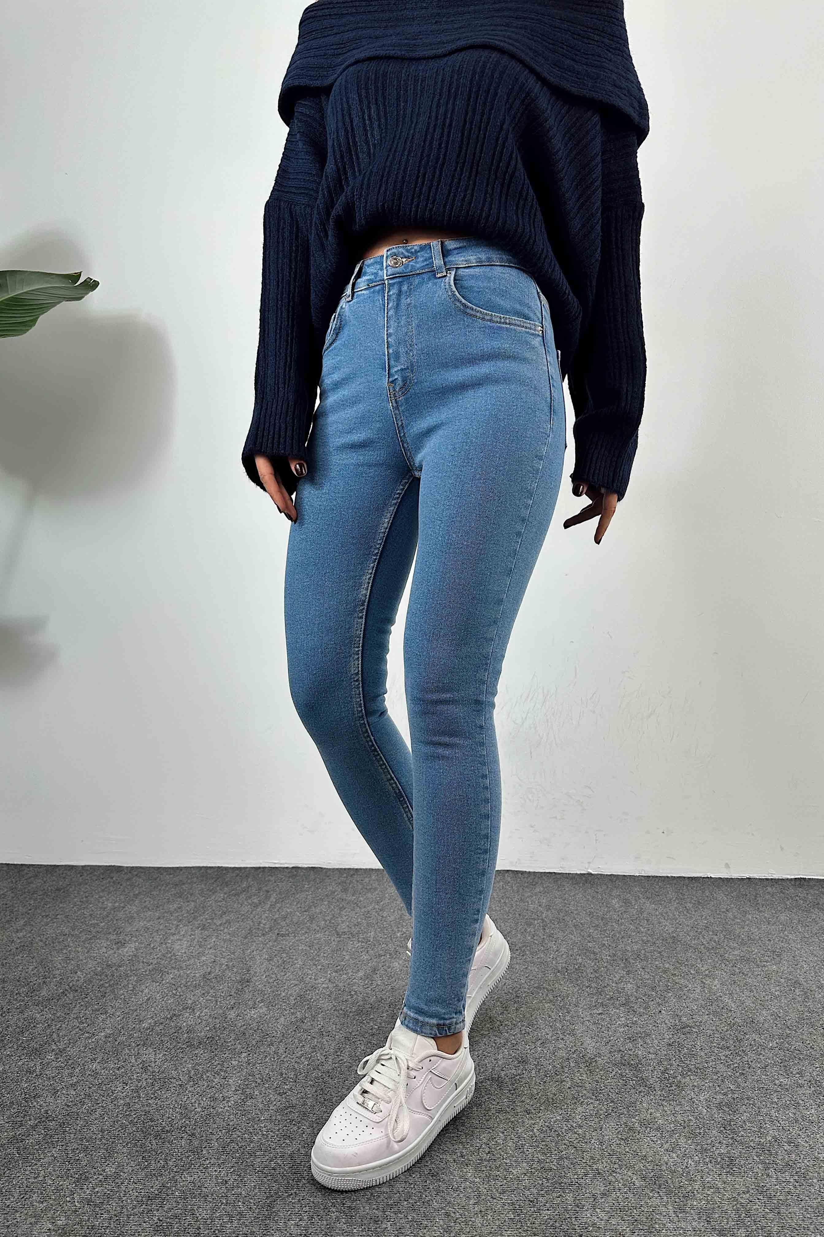 Yüksek Bel Kadın Slim Fit Jean Pantolon Açık Mavi
