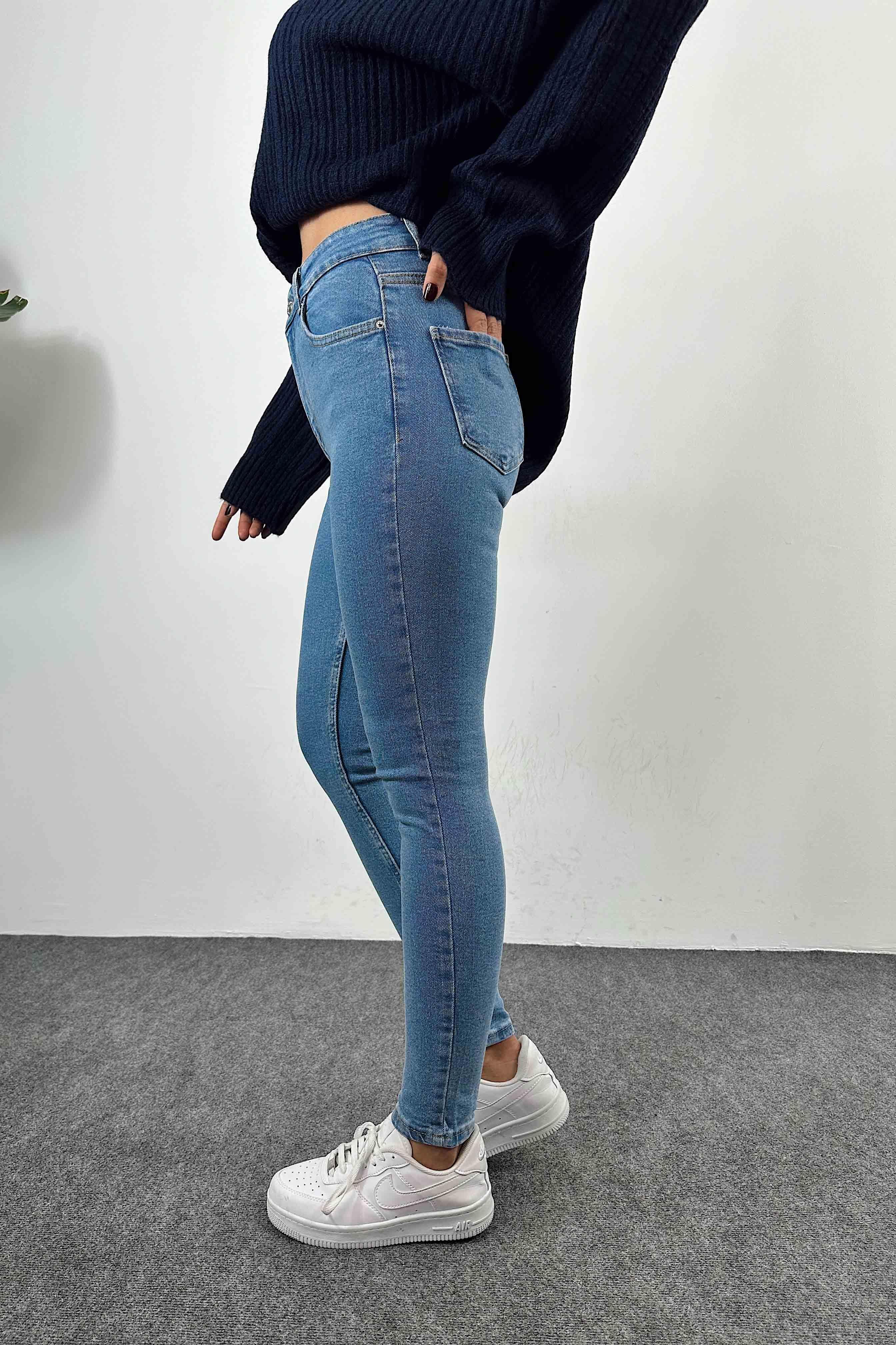 Yüksek Bel Kadın Slim Fit Jean Pantolon Açık Mavi