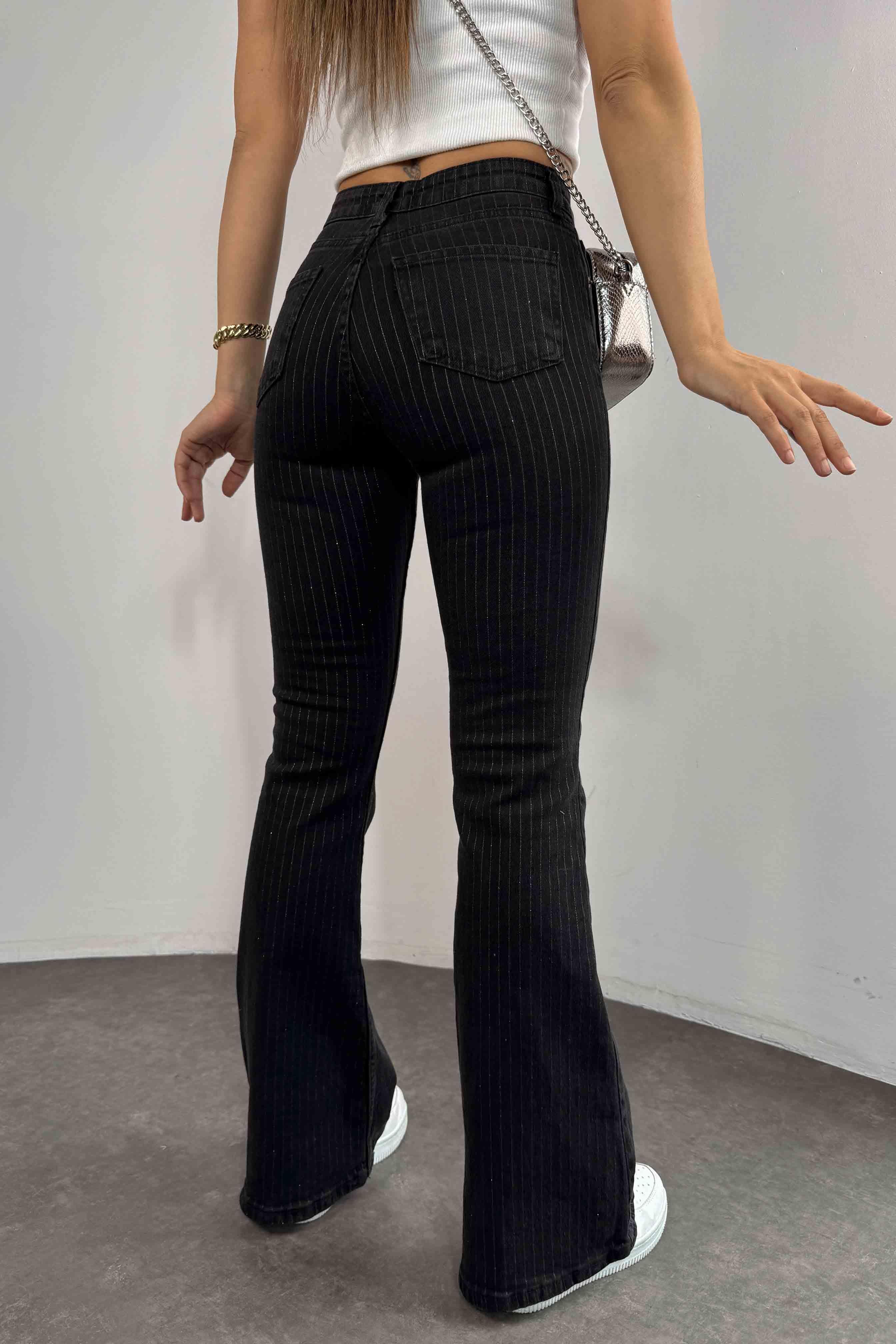 Yüksek Bel Simli İspanyol Paça Jean Antrasit