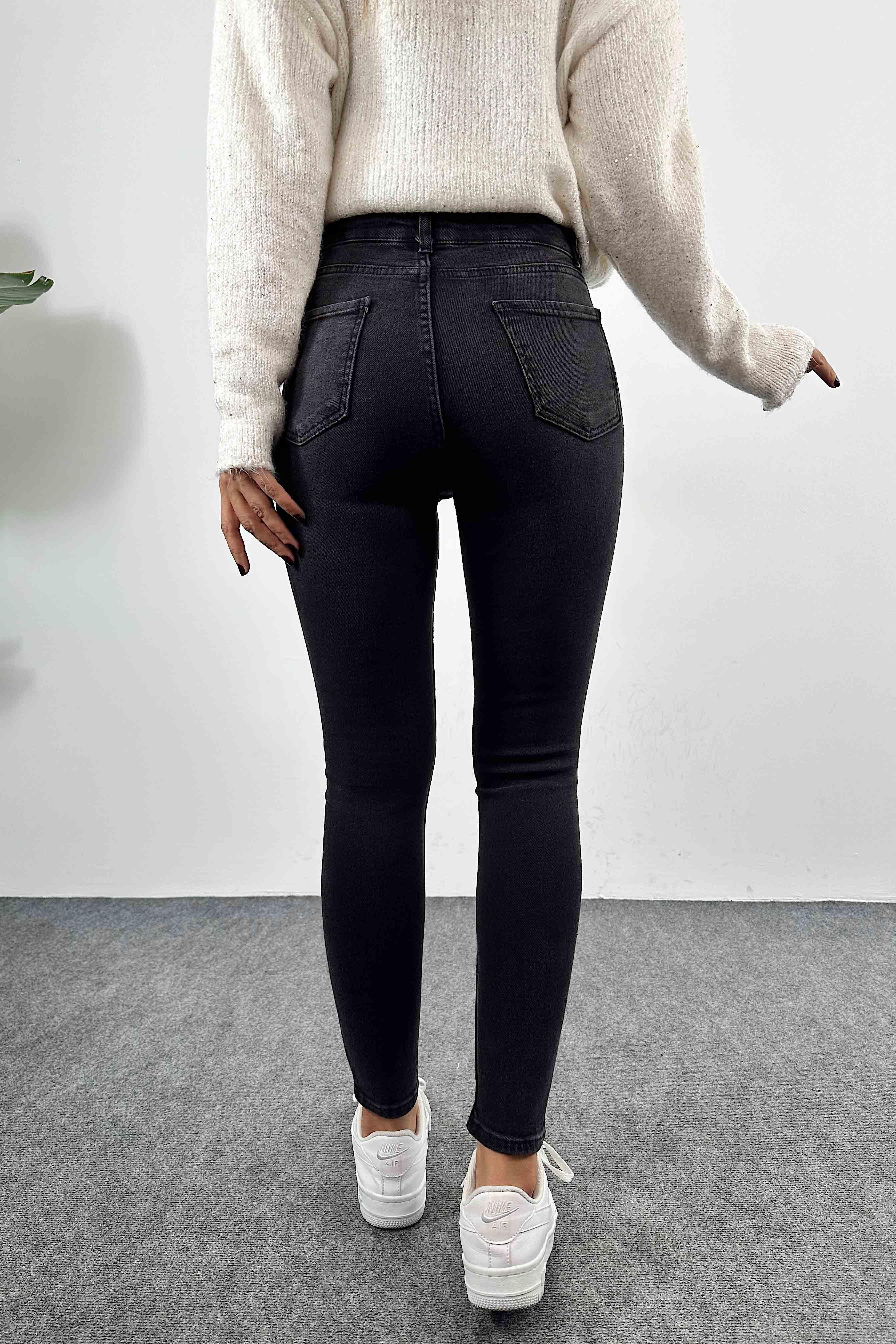 Yüksek Bel Skinny Kadın Jean Pantolon Füme