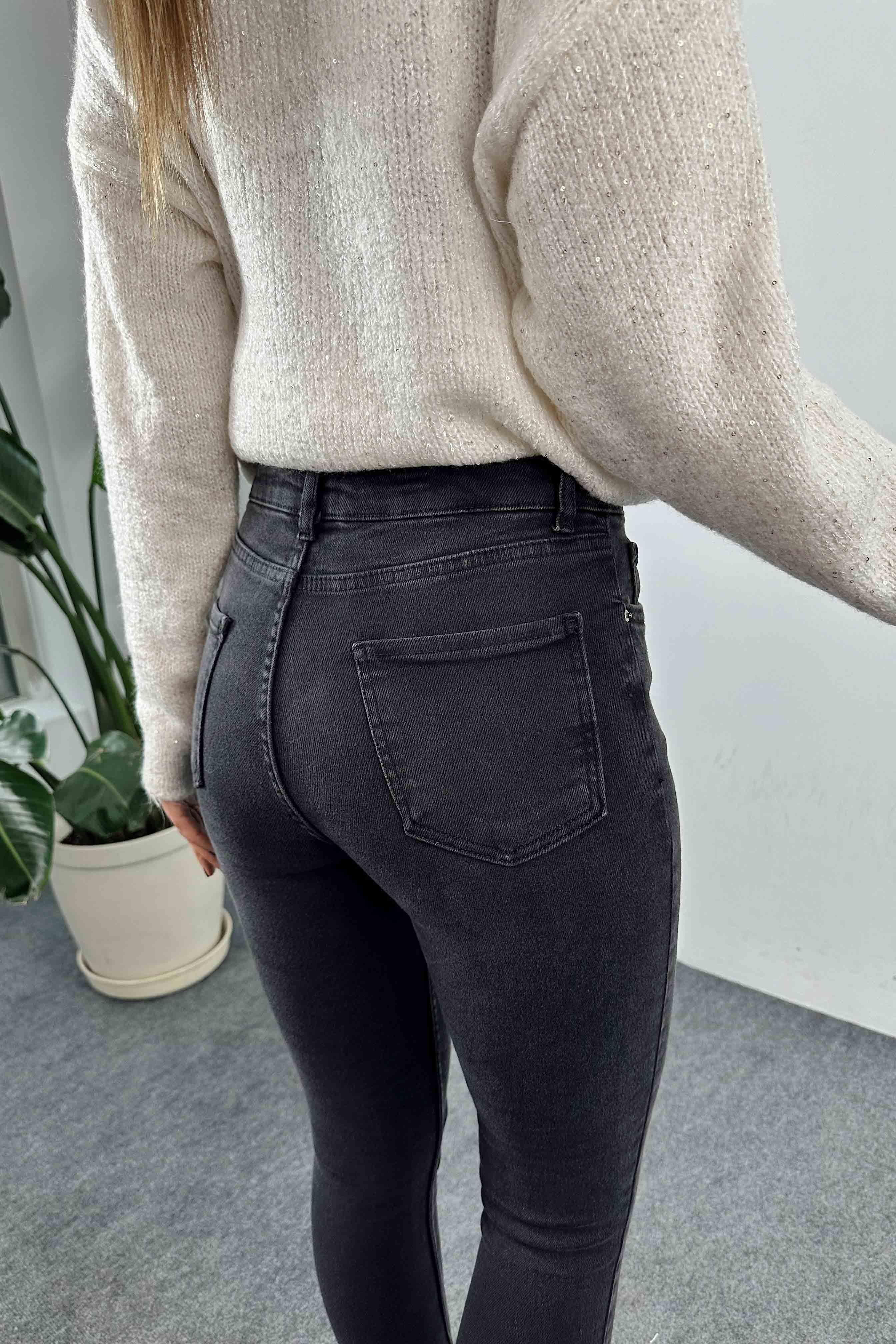 Yüksek Bel Skinny Kadın Jean Pantolon Füme