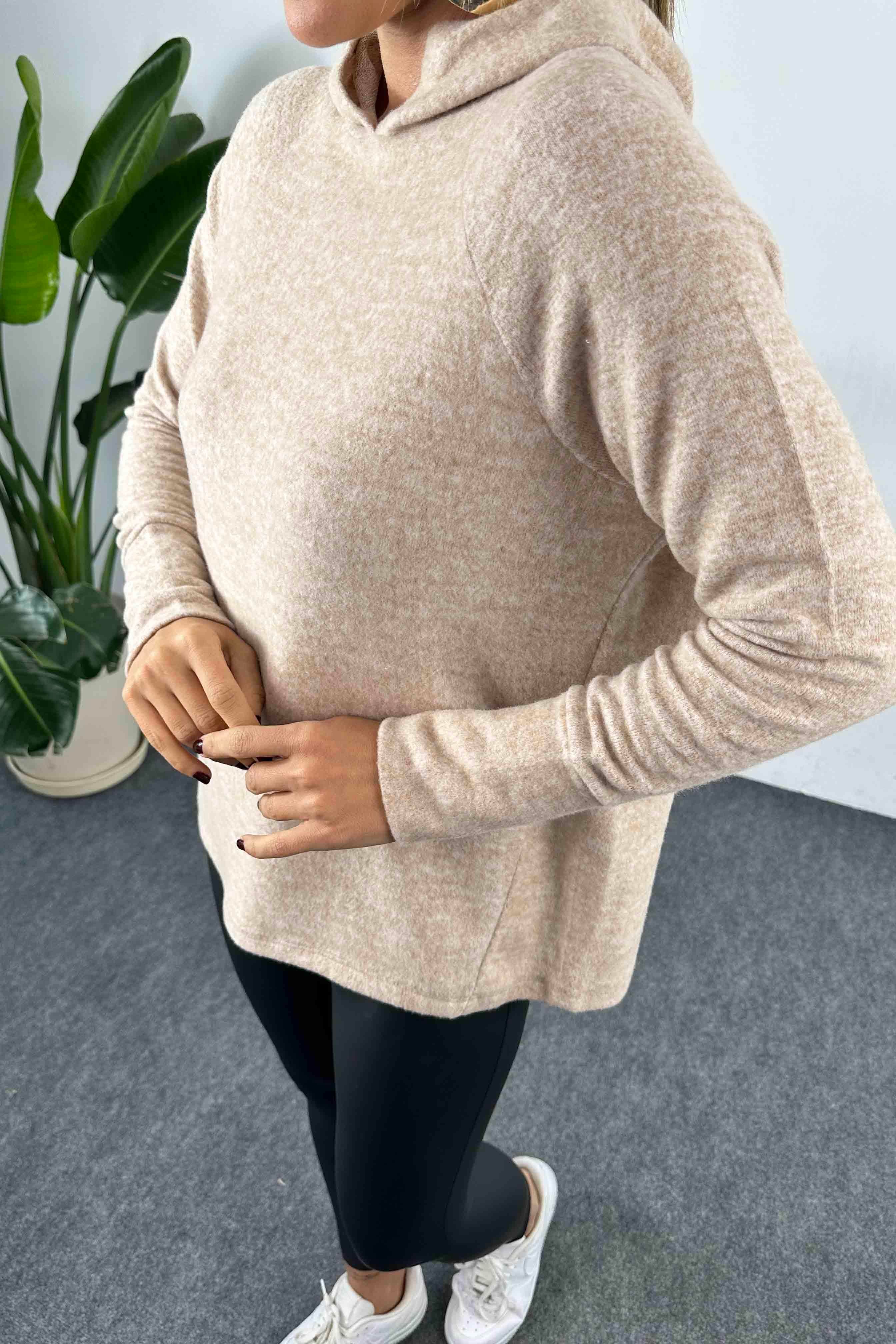 Yumoş Kumaş Kapüşonlu Kadın Sweatshirt Sütlü Kahve