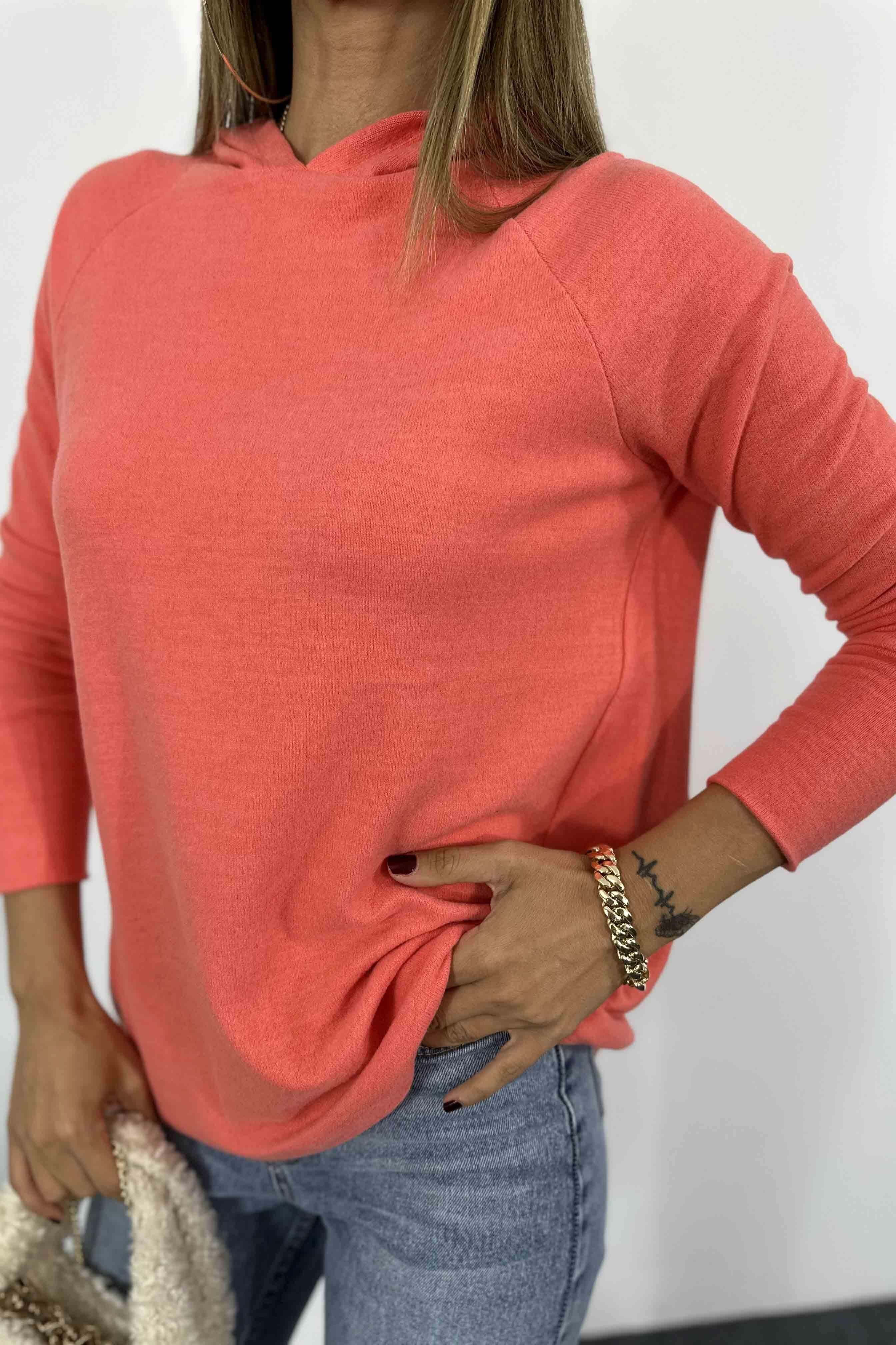 Yumoş Kumaş Kapüşonlu Kadın Sweatshirt Pembe