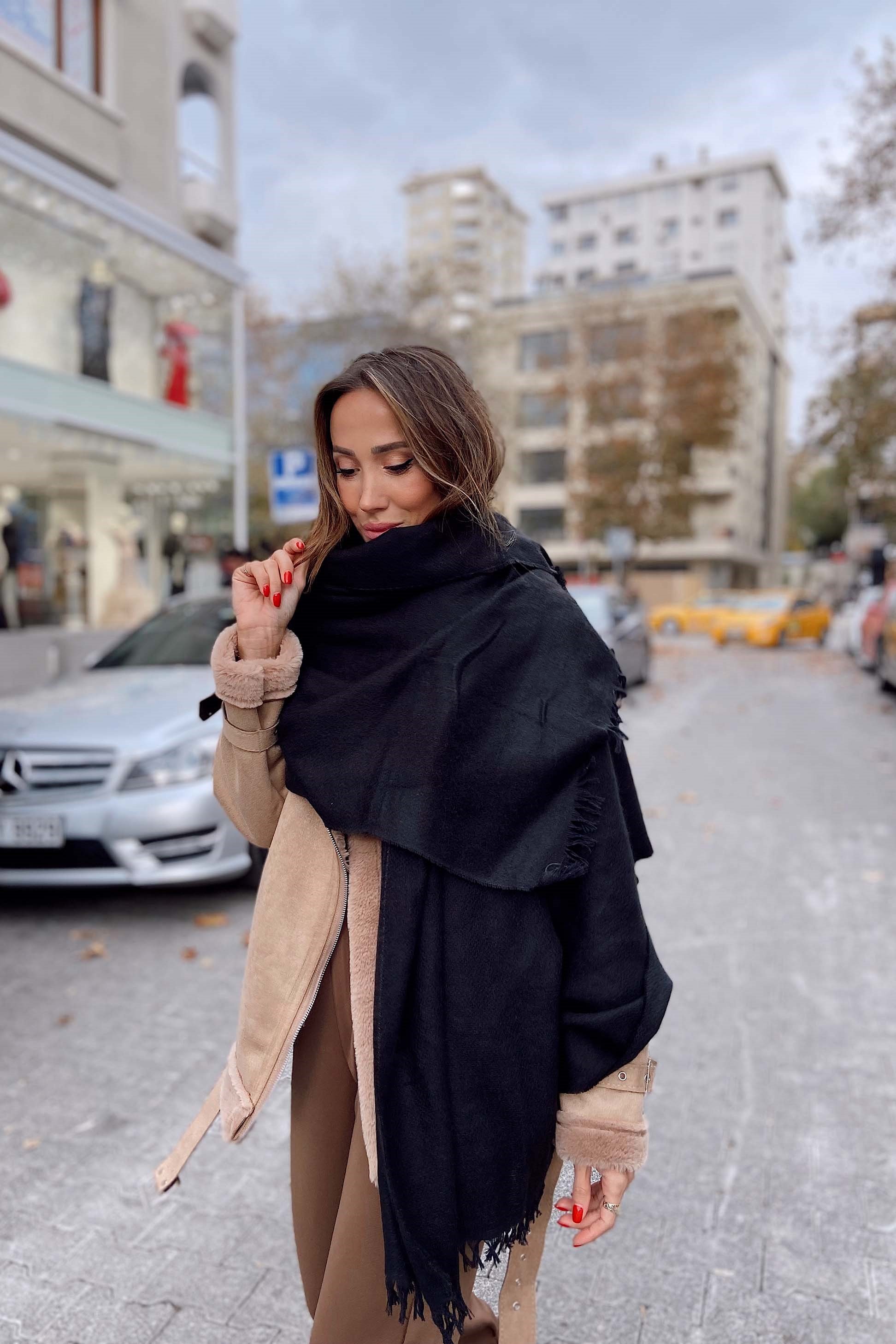 Yumuşak Dokulu Şal Siyah