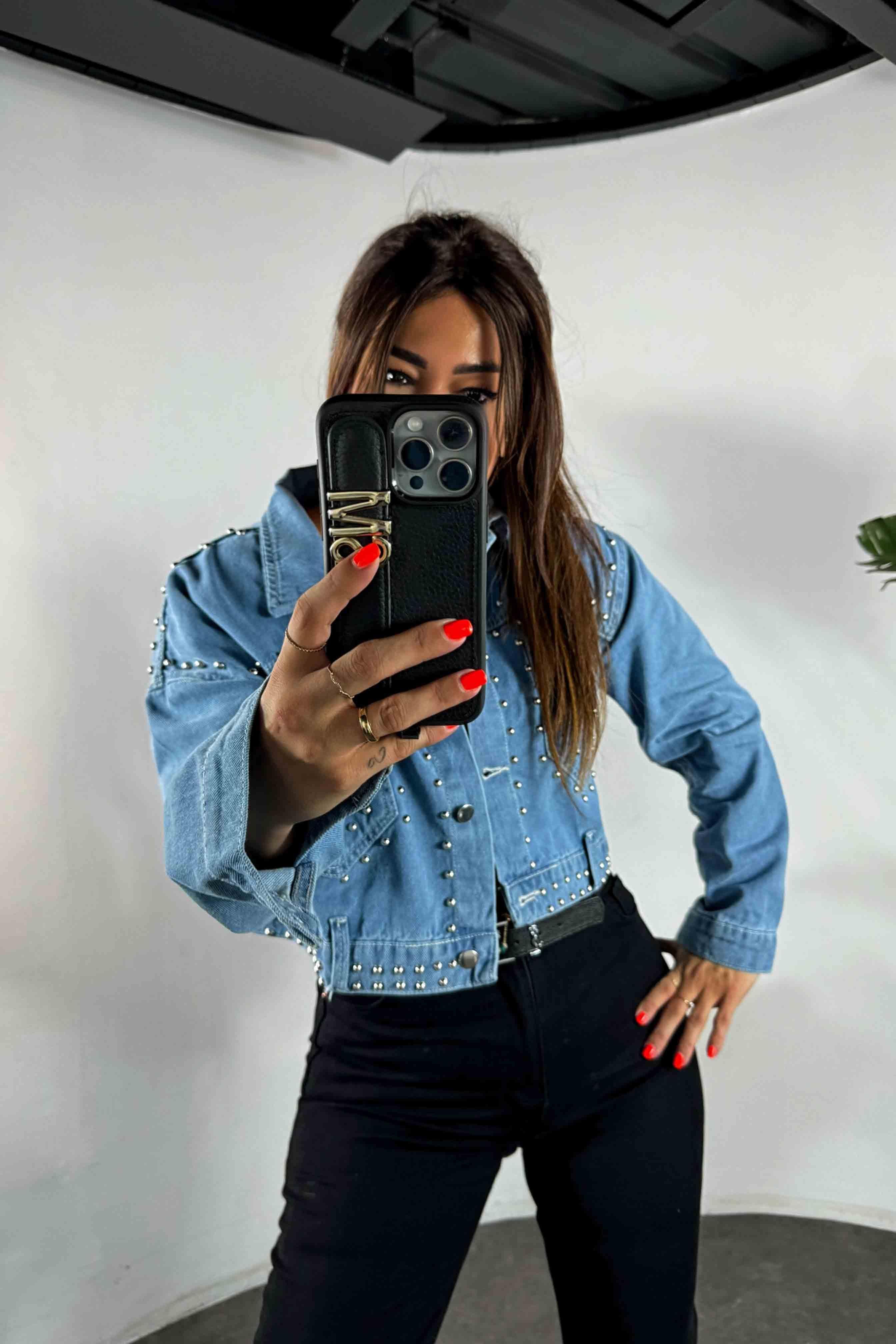 Zımba Detay Tasarım Denim Ceket Mavi