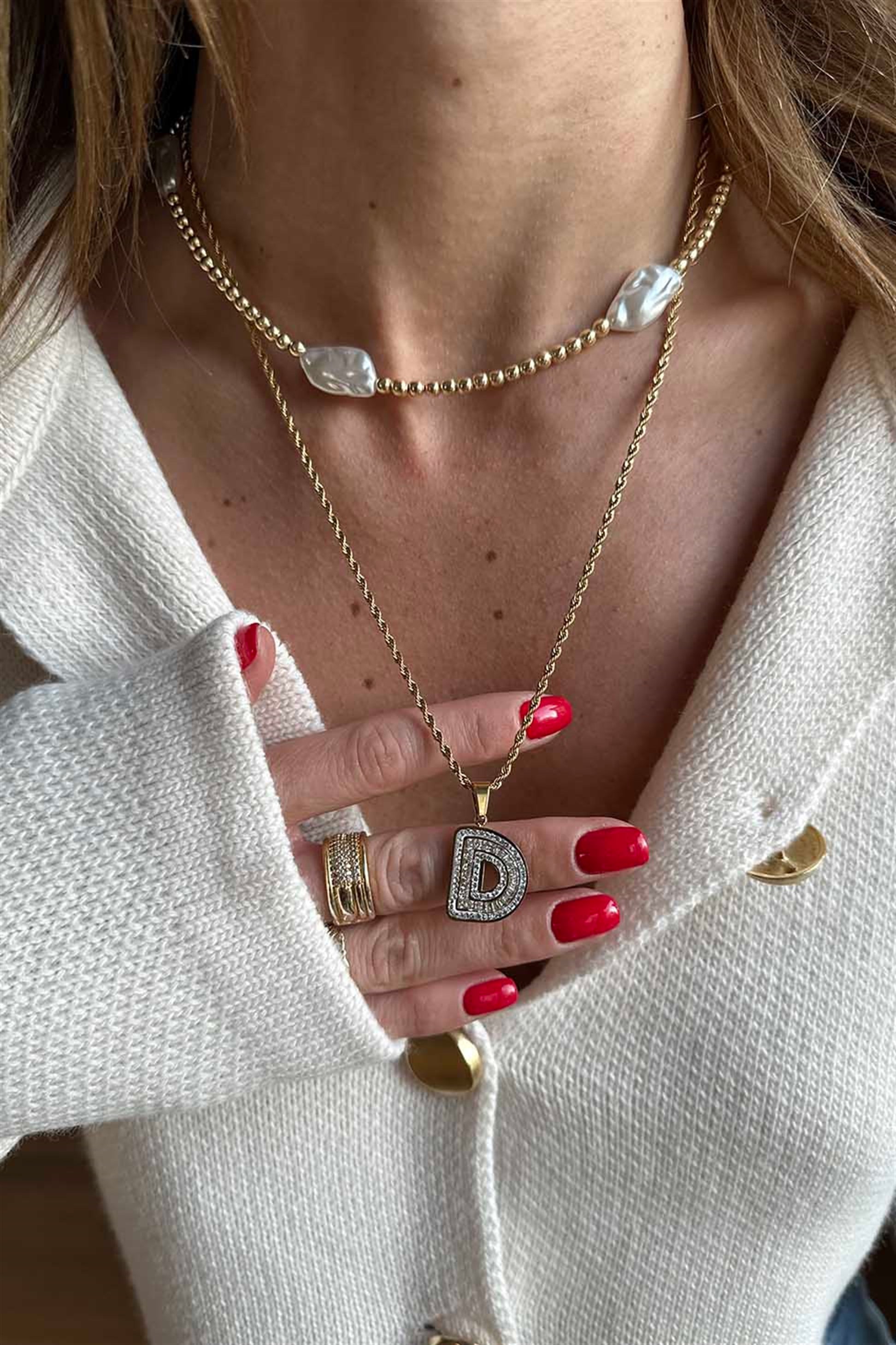 Zirkon Taşlı Harf Kolye D