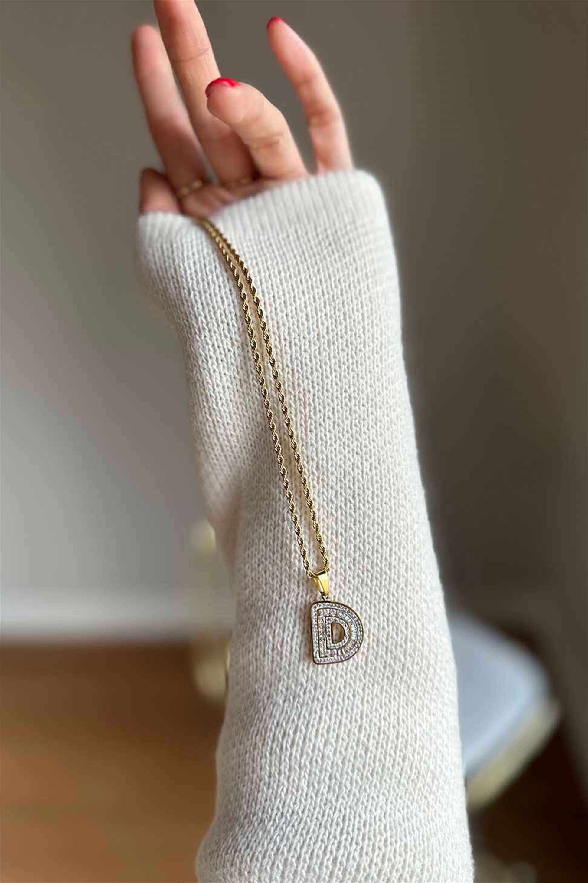 Zirkon Taşlı Harf Kolye D