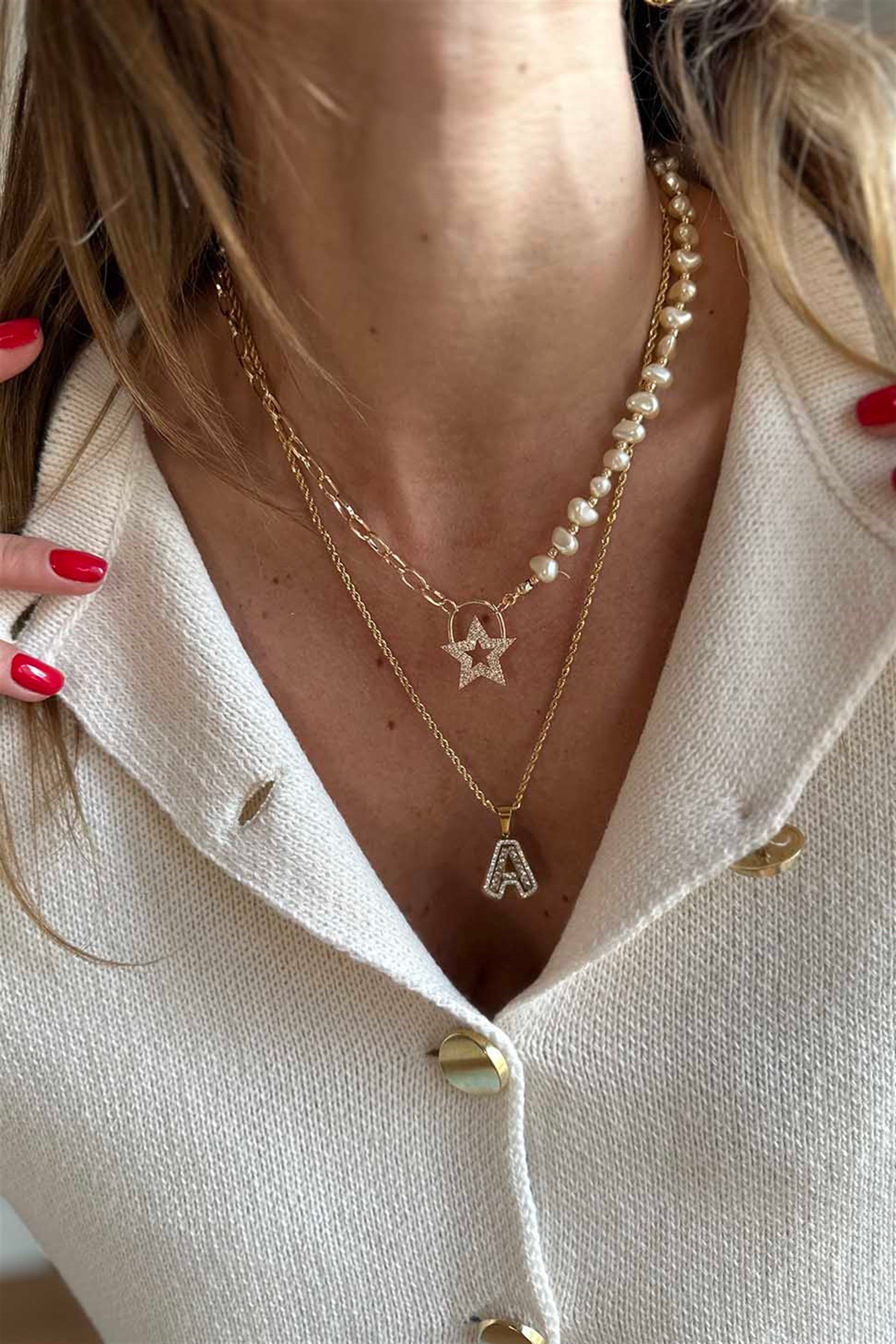 Zirkon Taşlı Harf Kolye GOLD