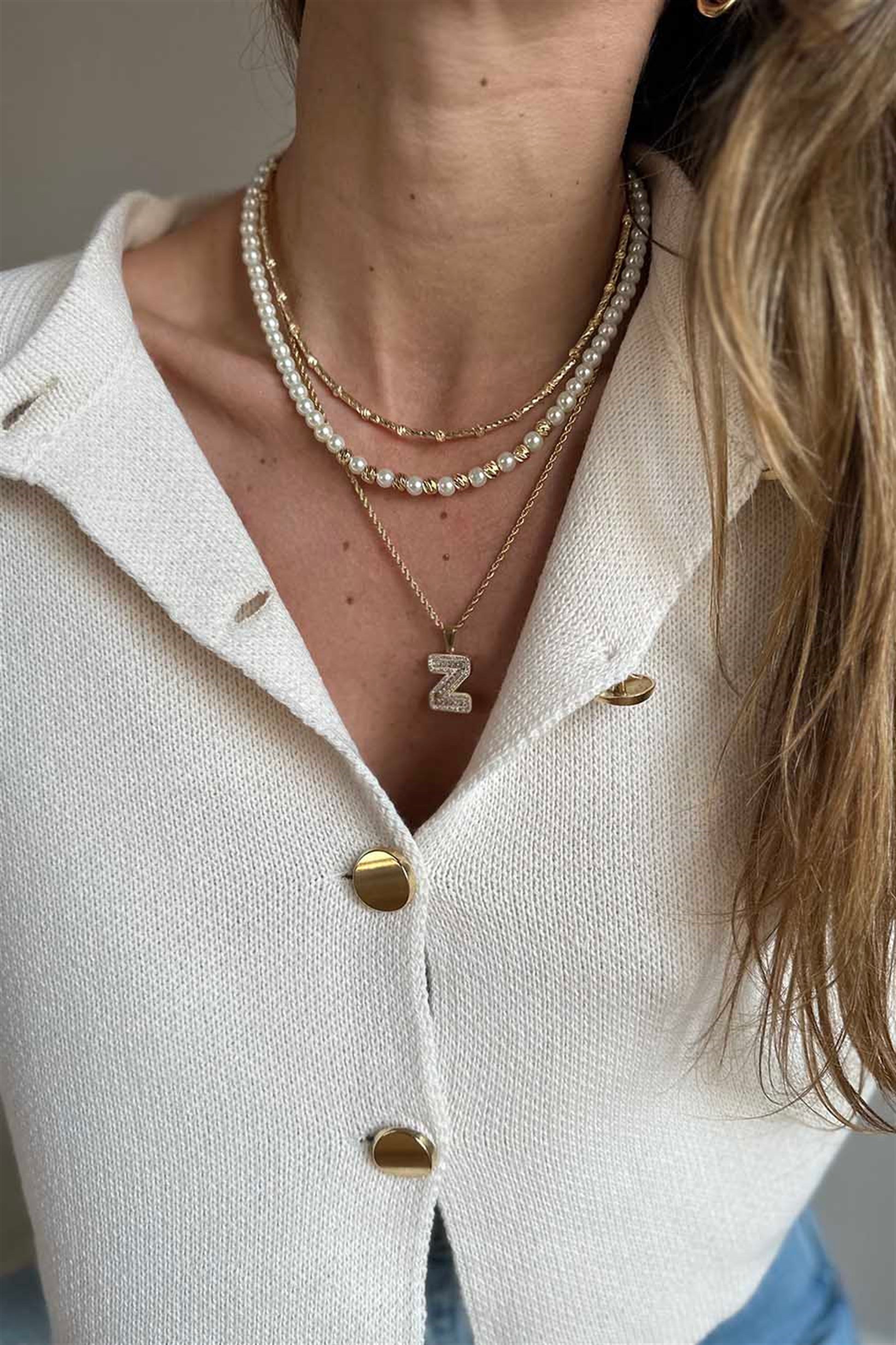 Zirkon Taşlı Harf Kolye GOLD
