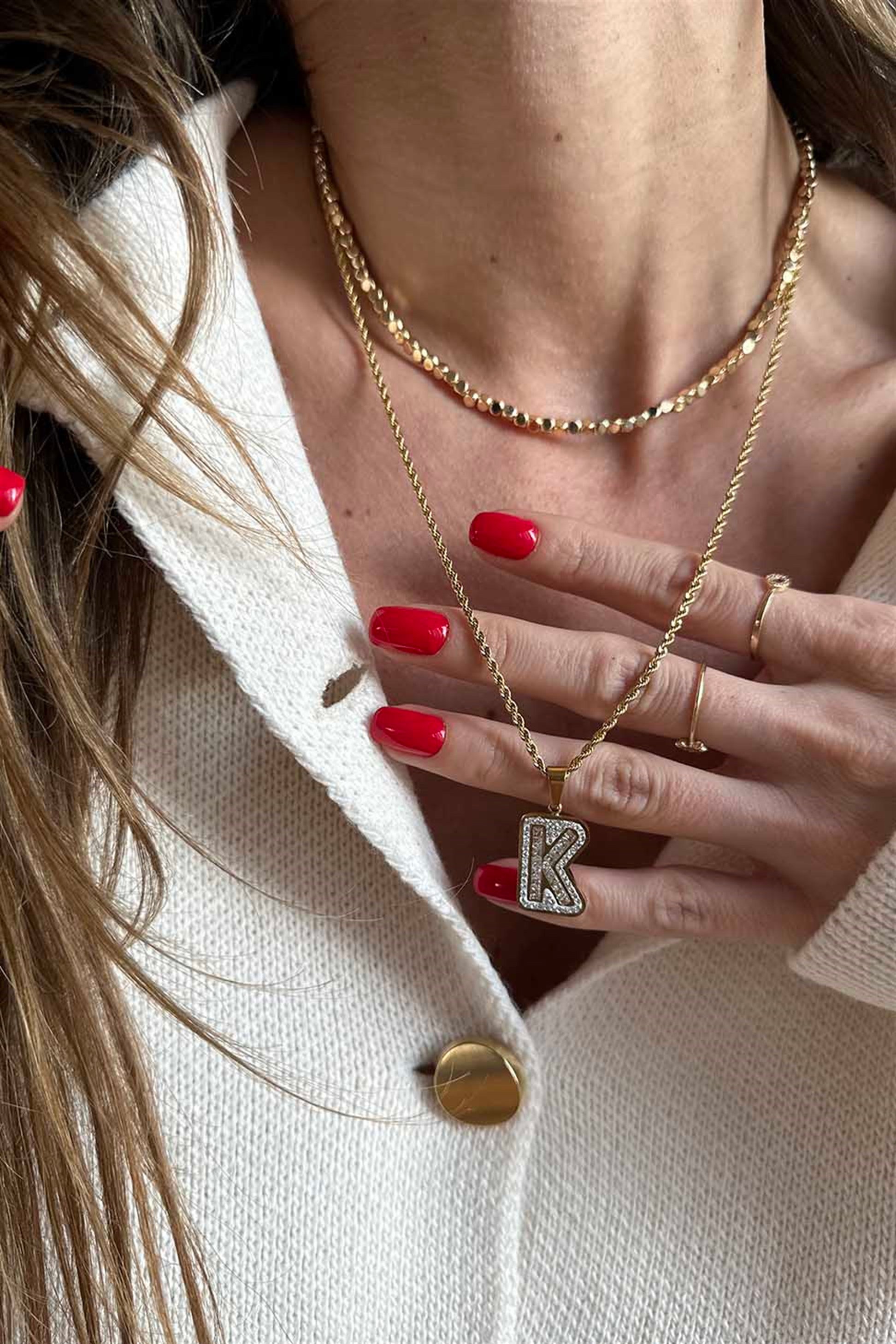 Zirkon Taşlı Harf Kolye GOLD