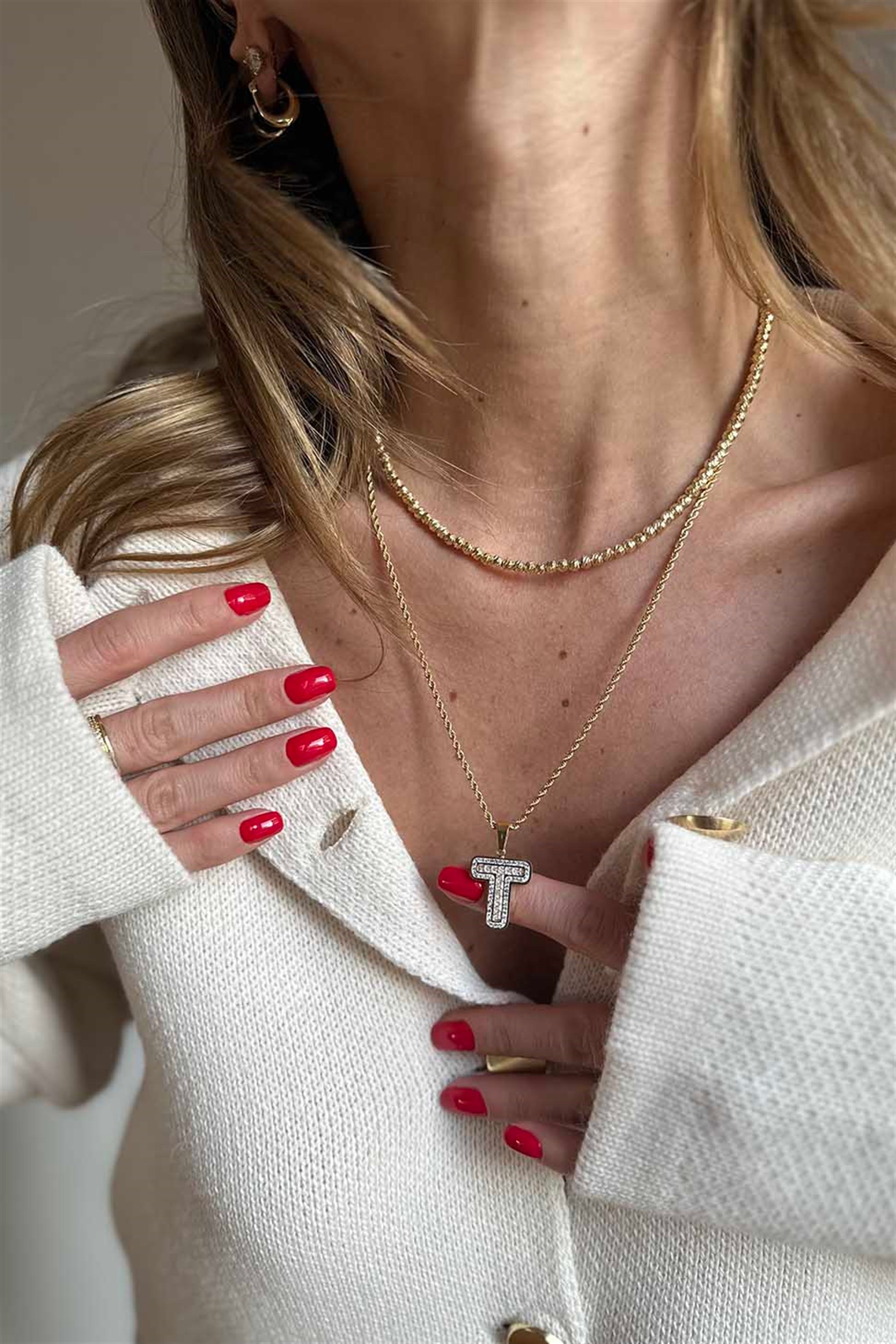 Zirkon Taşlı Harf Kolye GOLD