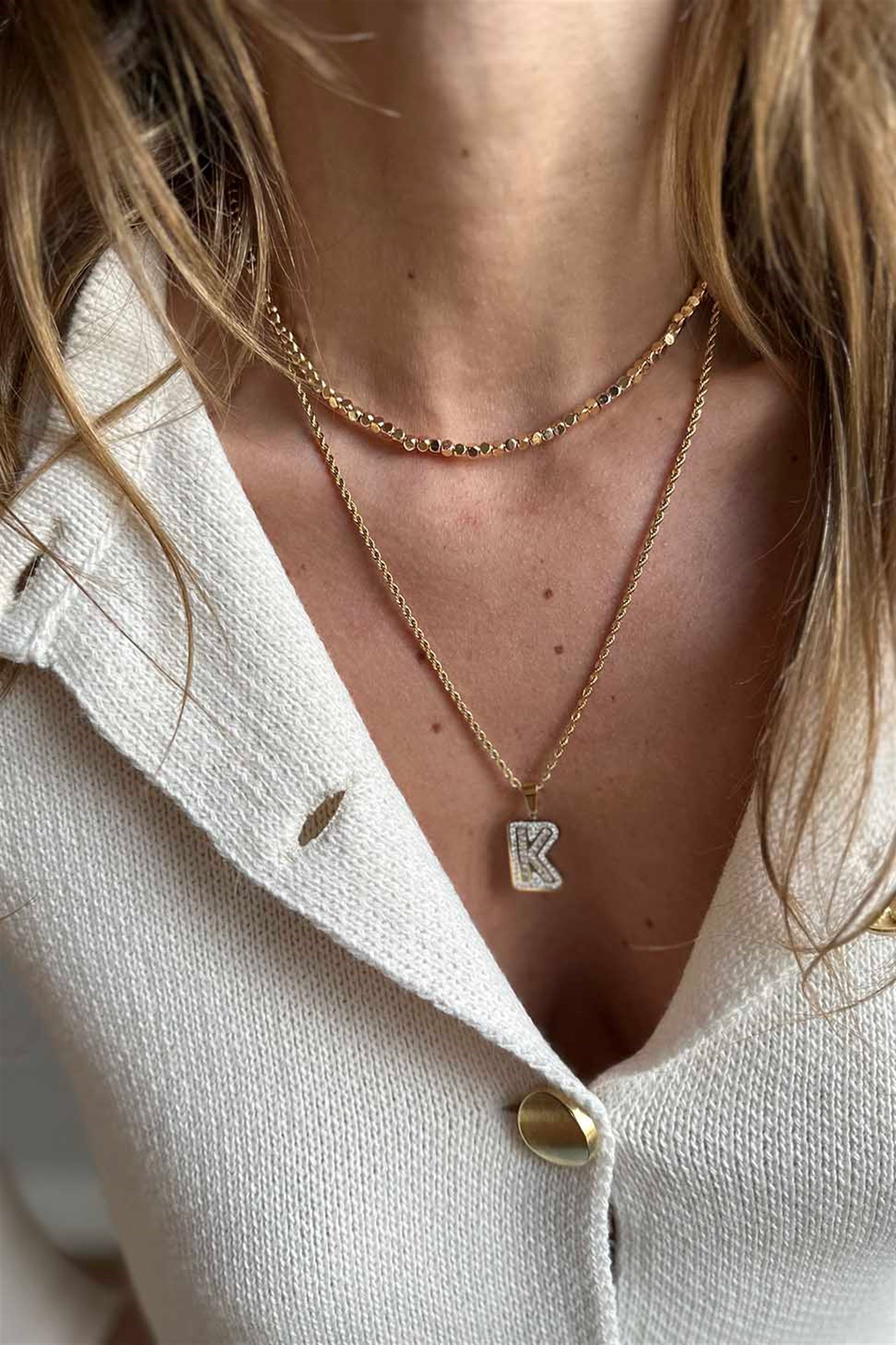 Zirkon Taşlı Harf Kolye GOLD