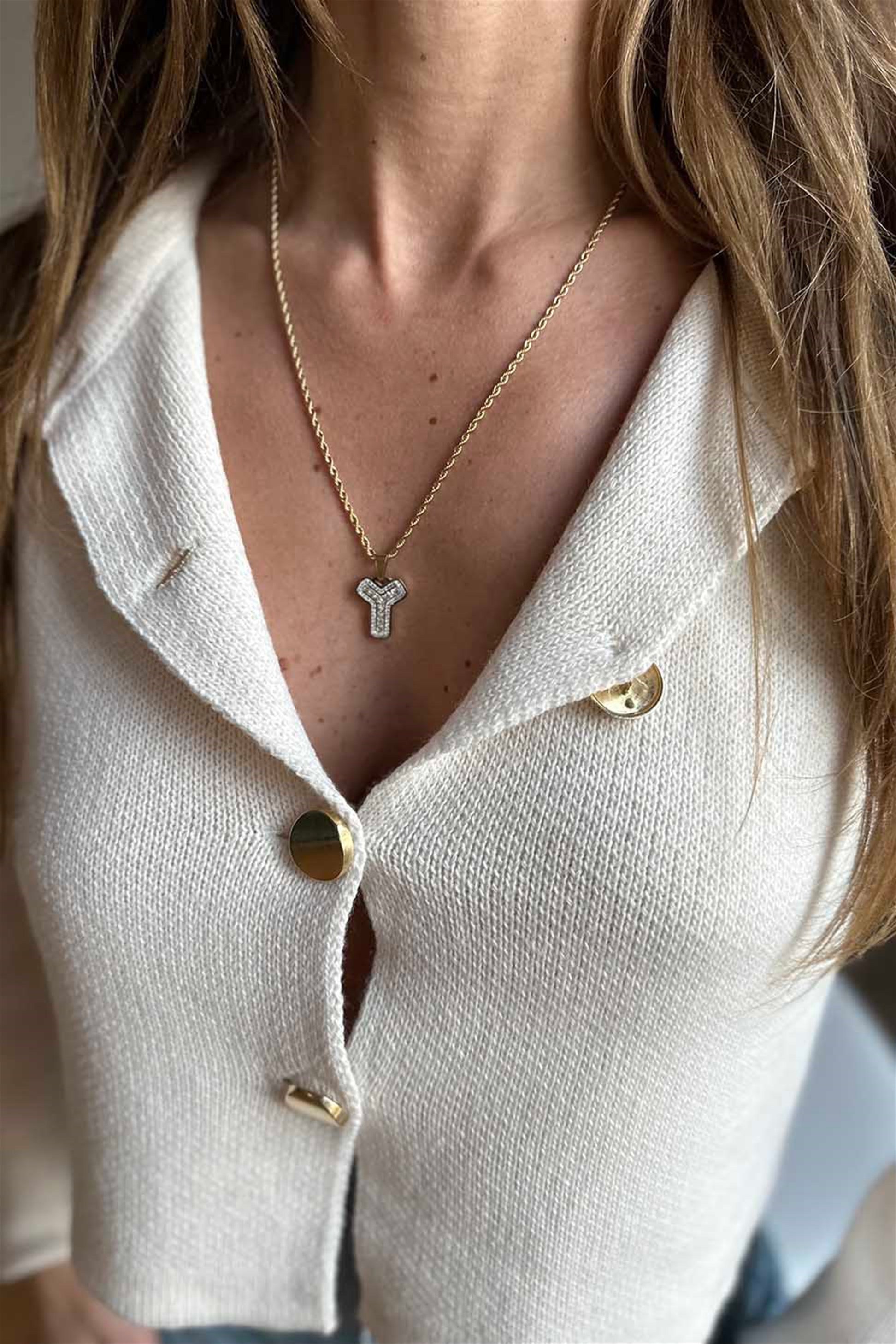 Zirkon Taşlı Harf Kolye GOLD