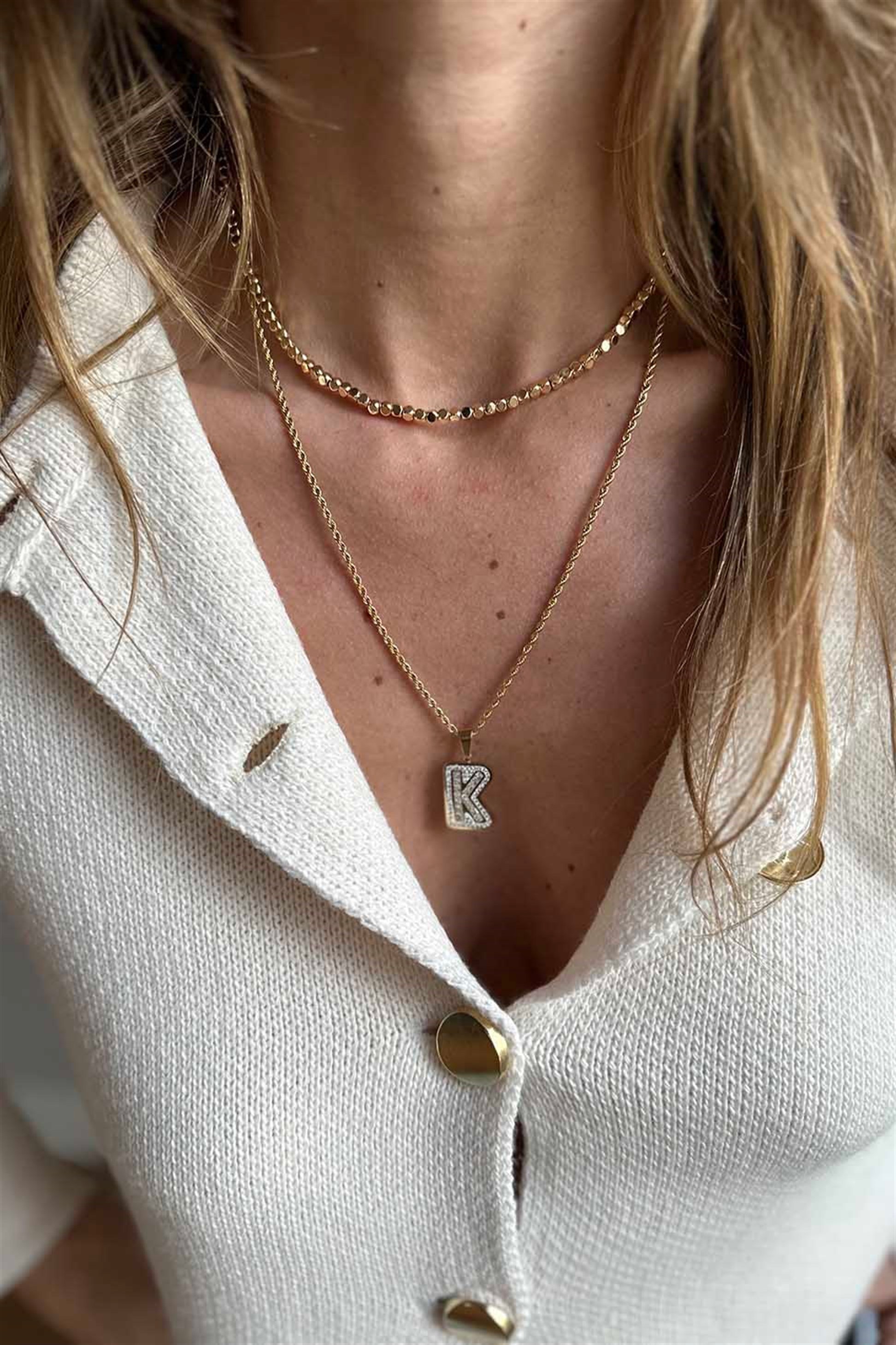 Zirkon Taşlı Harf Kolye GOLD