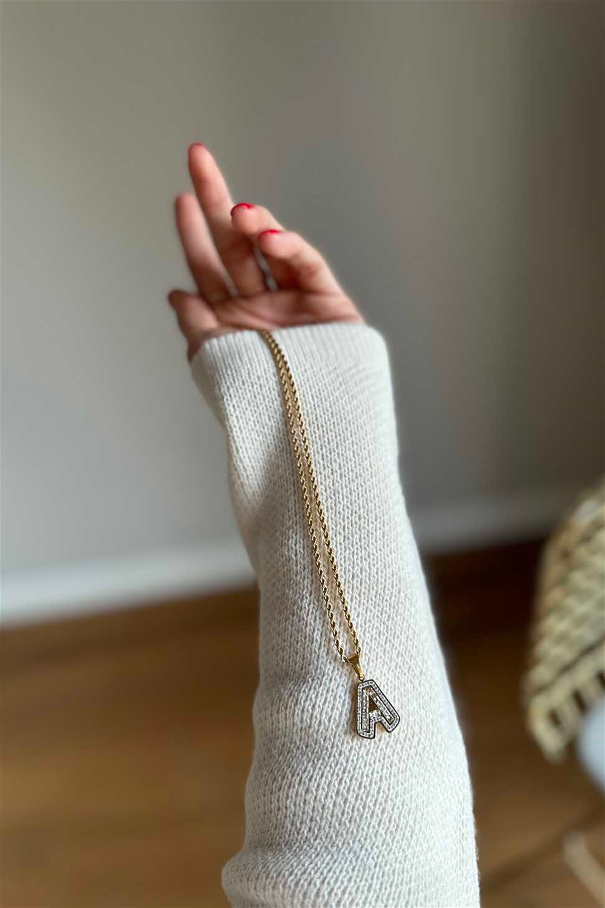 Zirkon Taşlı Harf Kolye GOLD